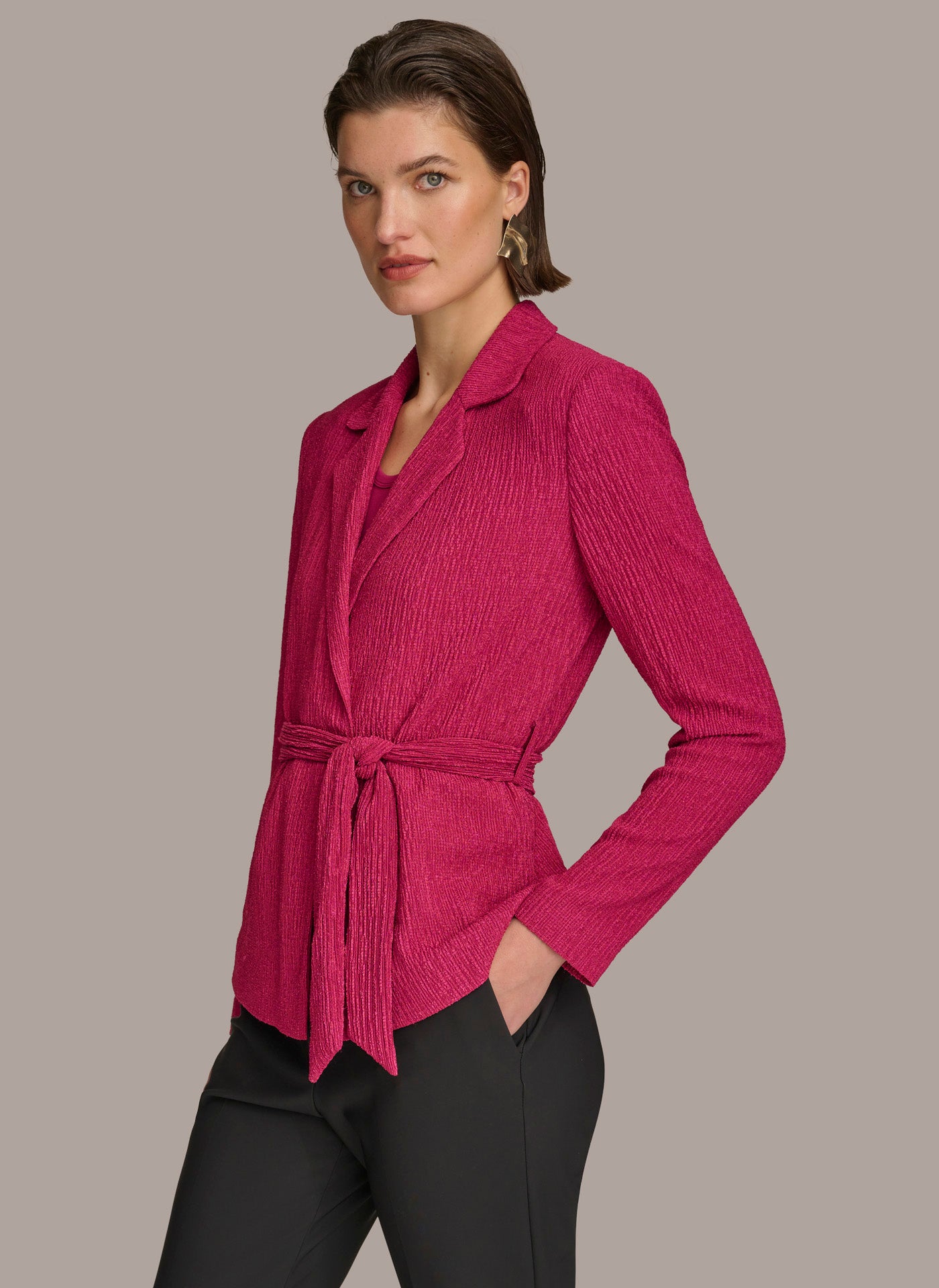 TEXTRE BELTED WRAP JACKET