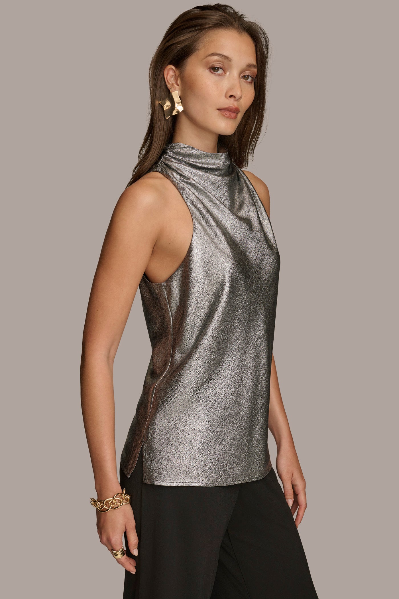 METALLIC HIGH COWL TOP