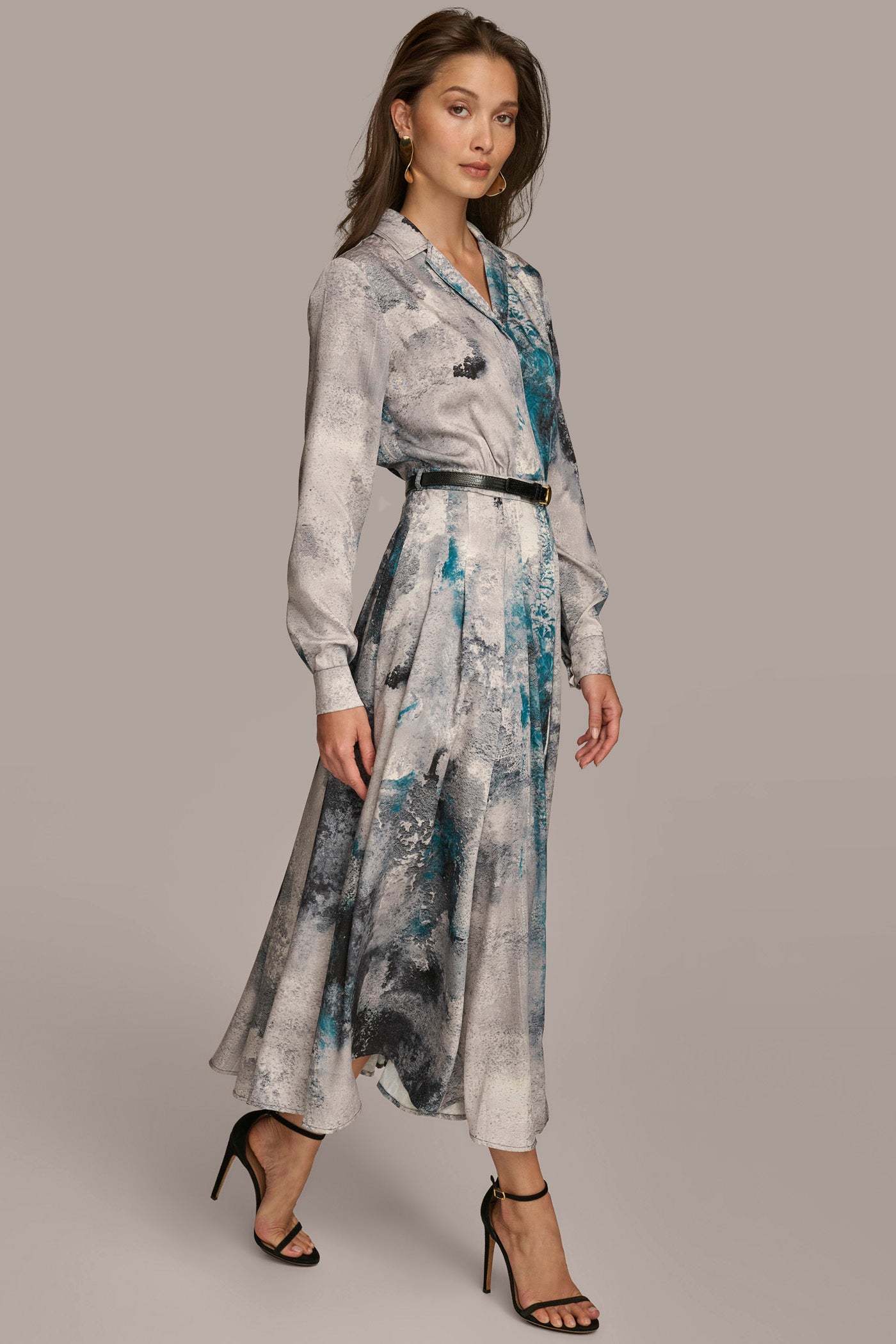 PRINTED SHIRT DRESS WITH BELT