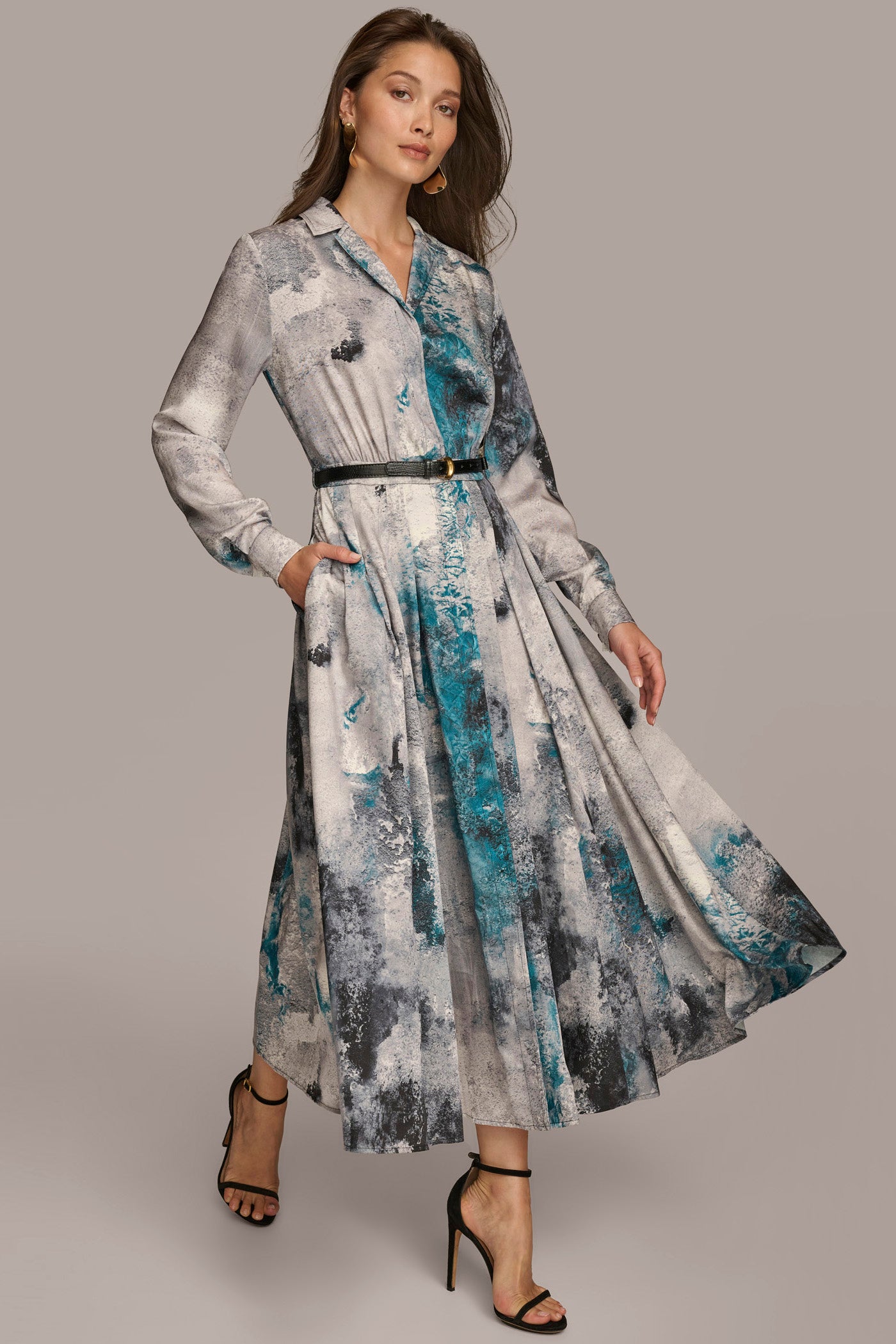 PRINTED SHIRT DRESS WITH BELT