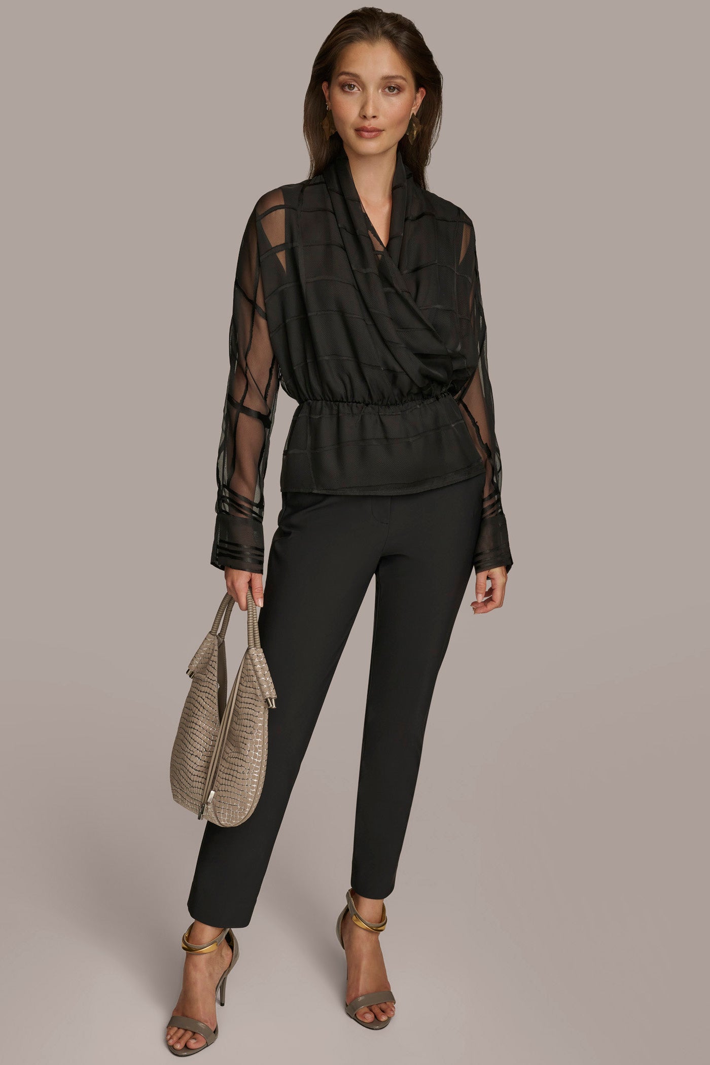 BURNOUT FAUX WRAP BLOUSE