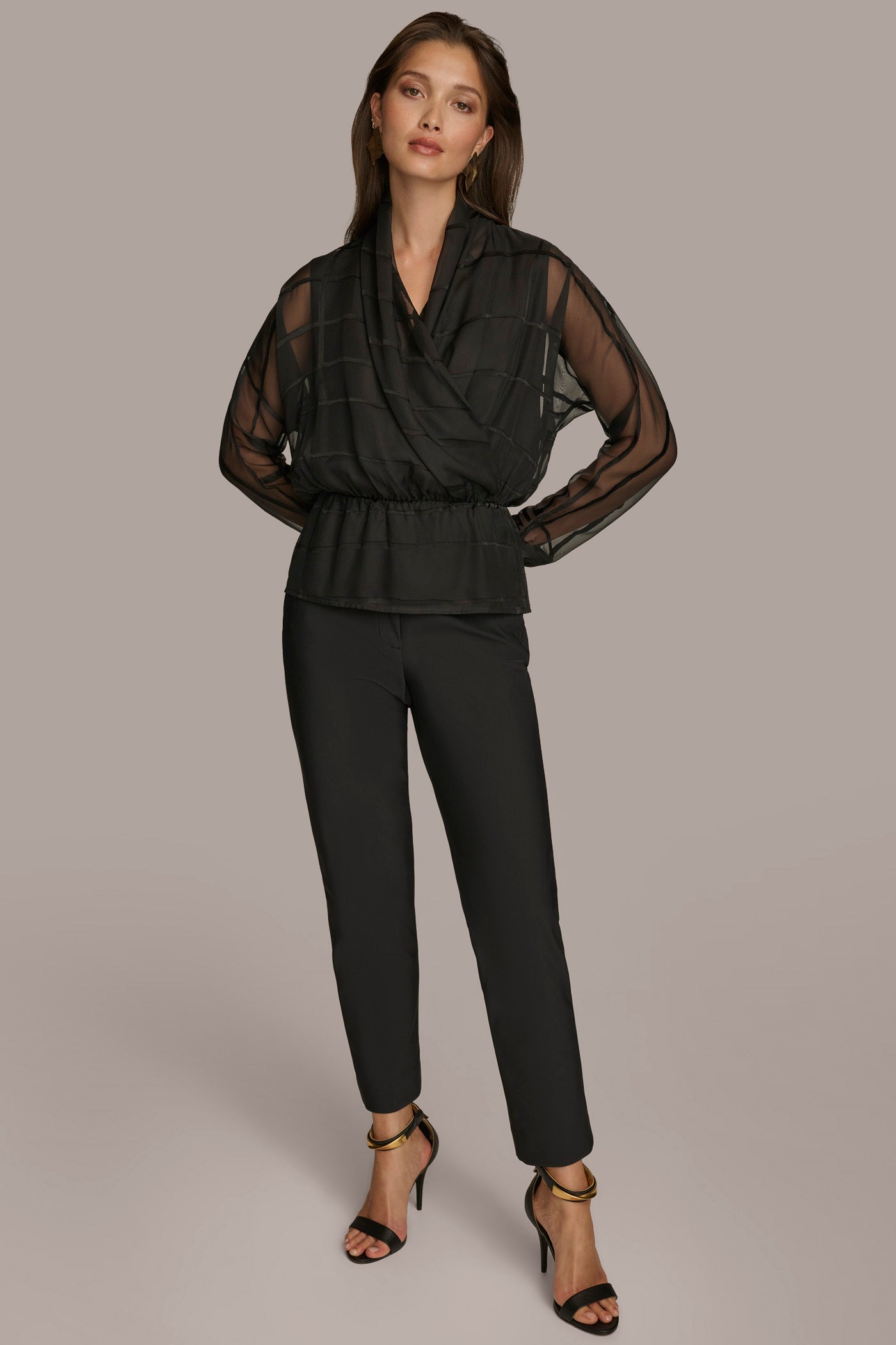 BURNOUT FAUX WRAP BLOUSE