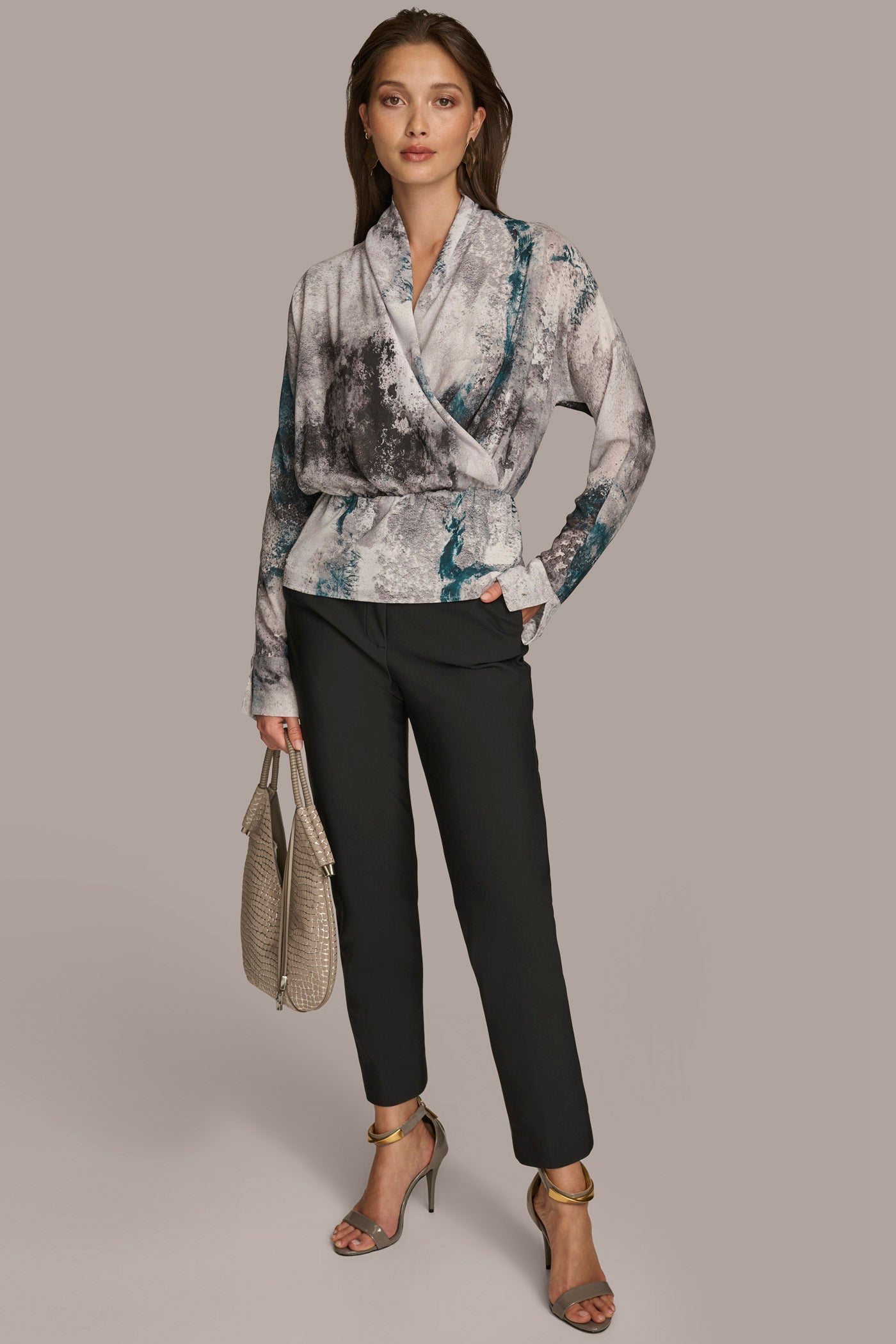 PRINTED FAUX WRAP BLOUSE