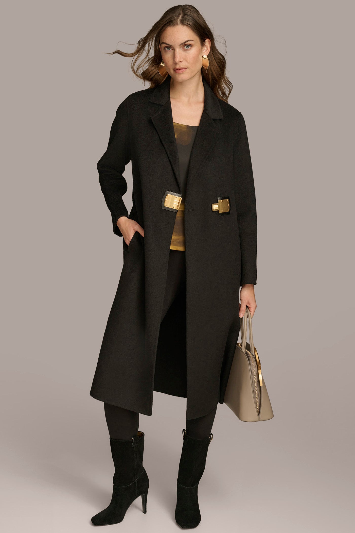 TAILORED COAT WITH BRUSHED HARDWARE DETAIL