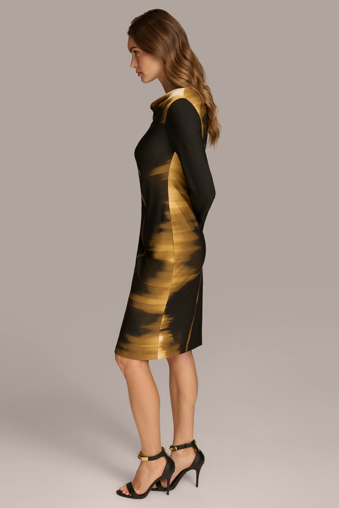 PRINT COWL NECK DRESS