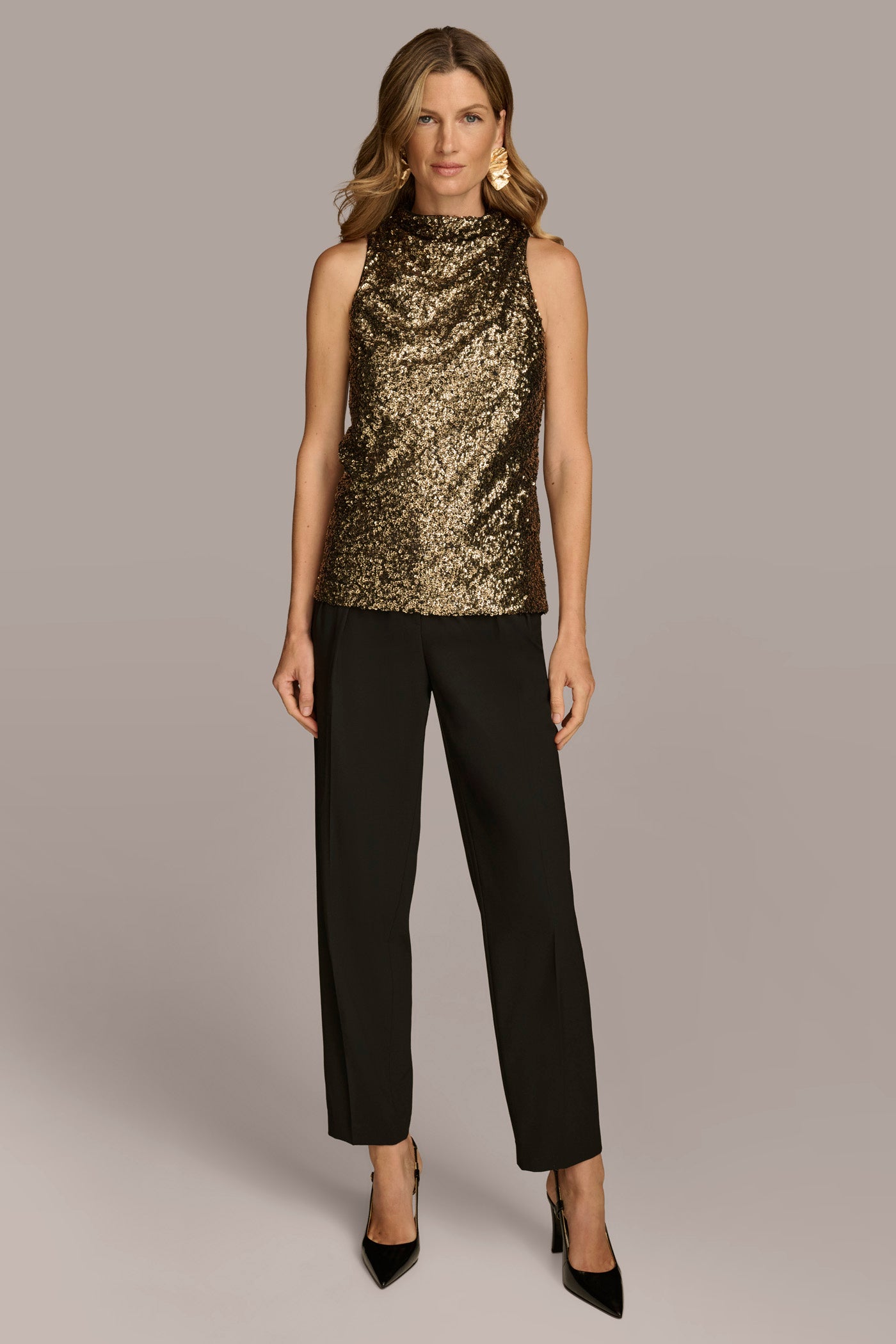 SEQUIN COWL NECK TOP