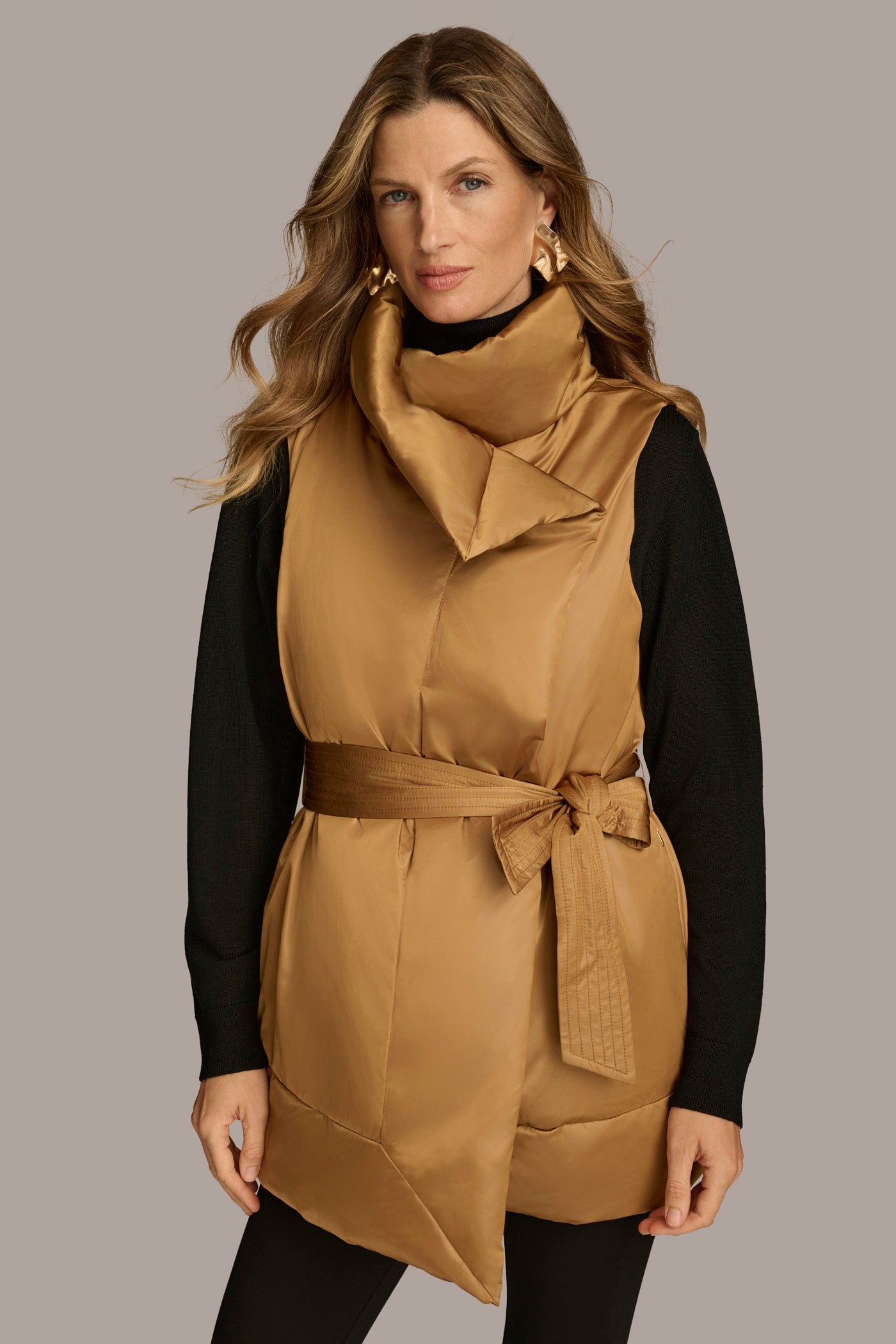 LONG BELTED PUFFR VEST