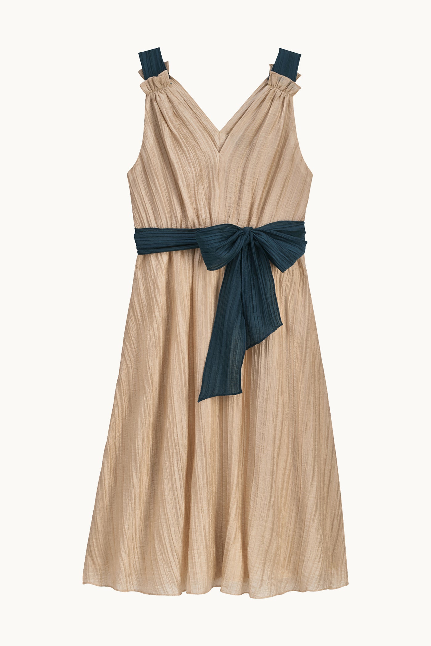 V NECK A LINE DRESS WITH SELF TIE BELT