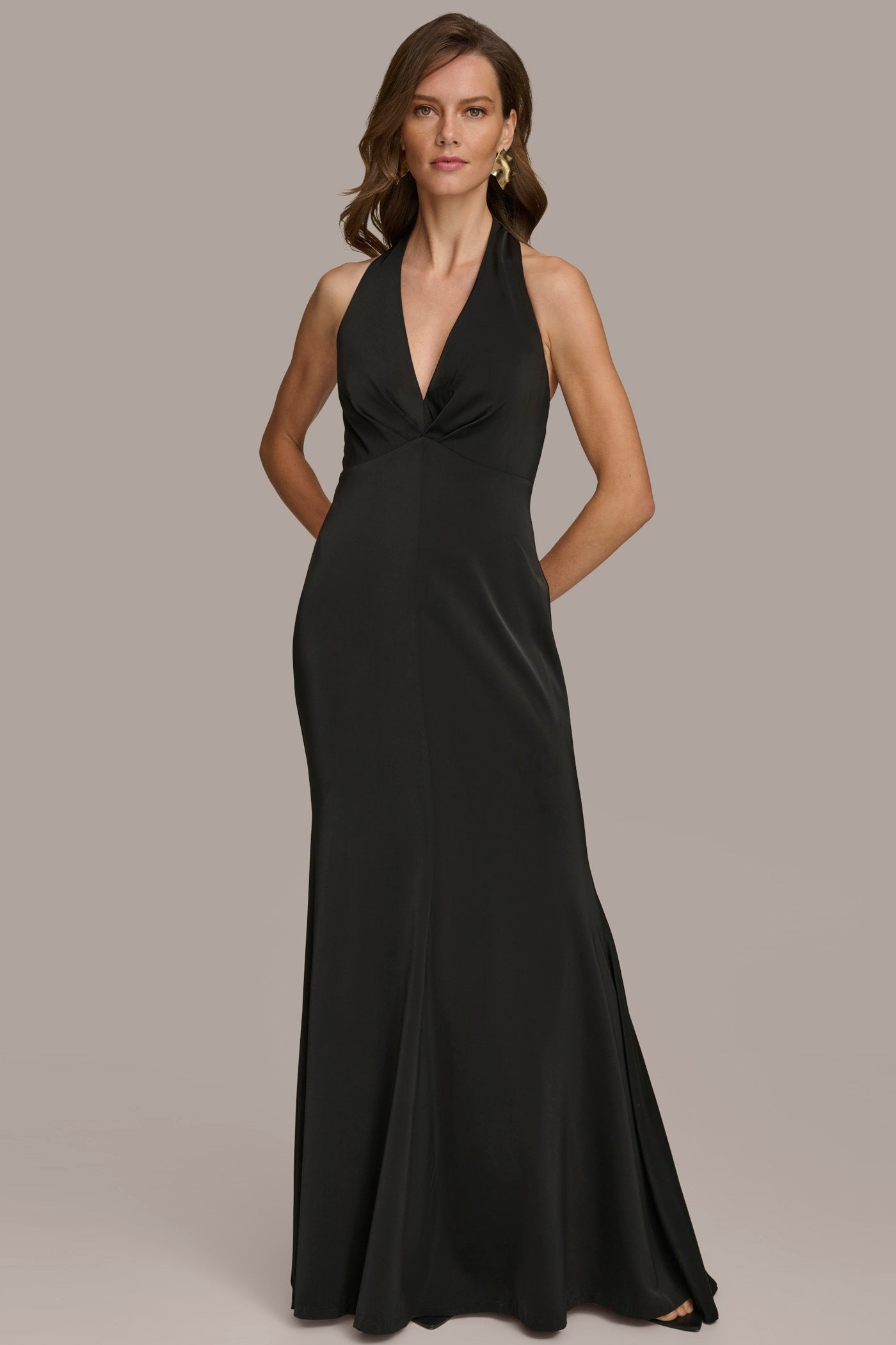 V NECK SATIN GOWN