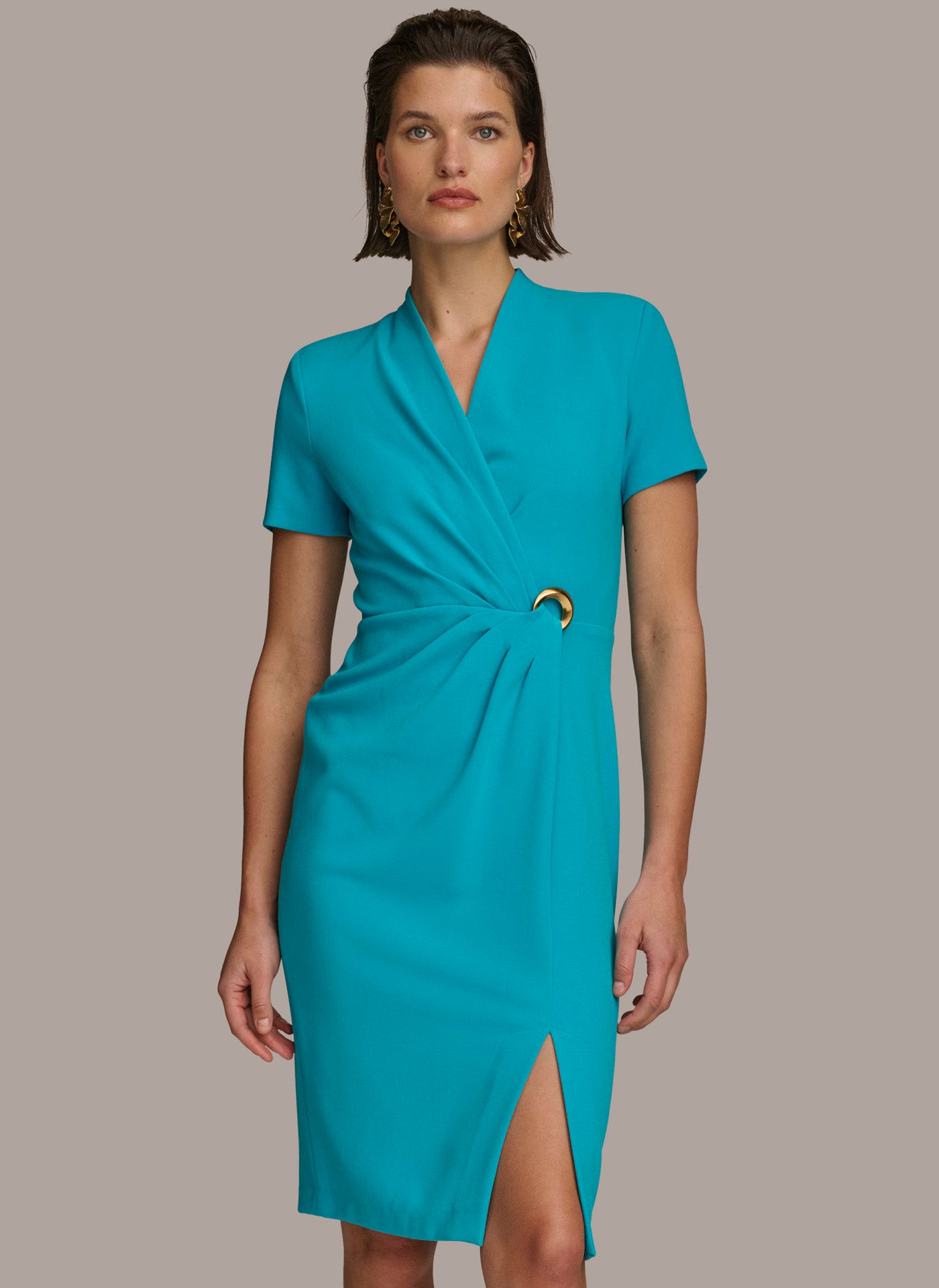 RUCHED DRESS WITH HARDWARE