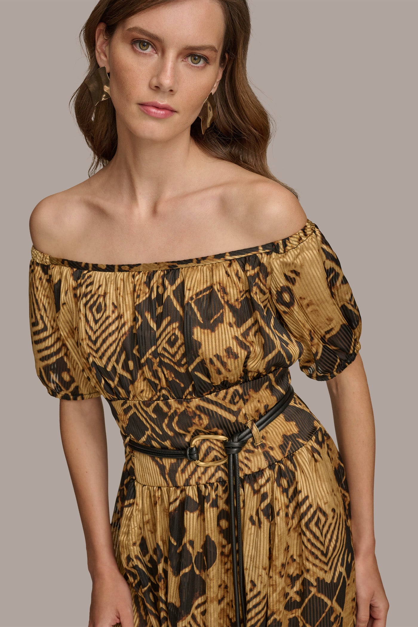 PUFF OFF THE SHOULDER A-LINE DRESS