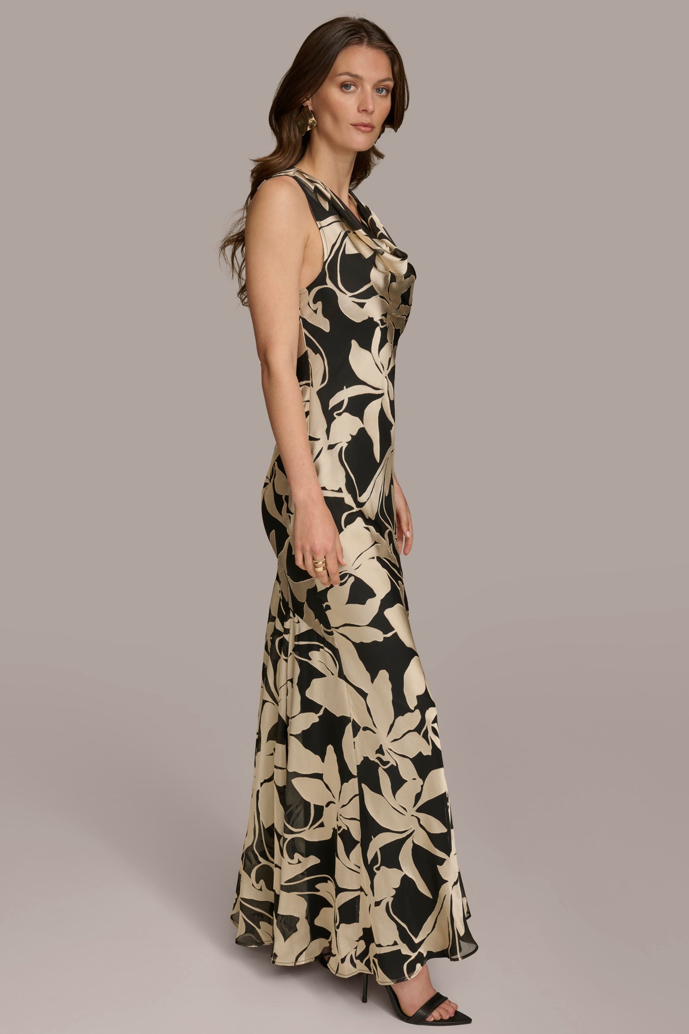 COWL NECK SATIN BURNOUT GOWN