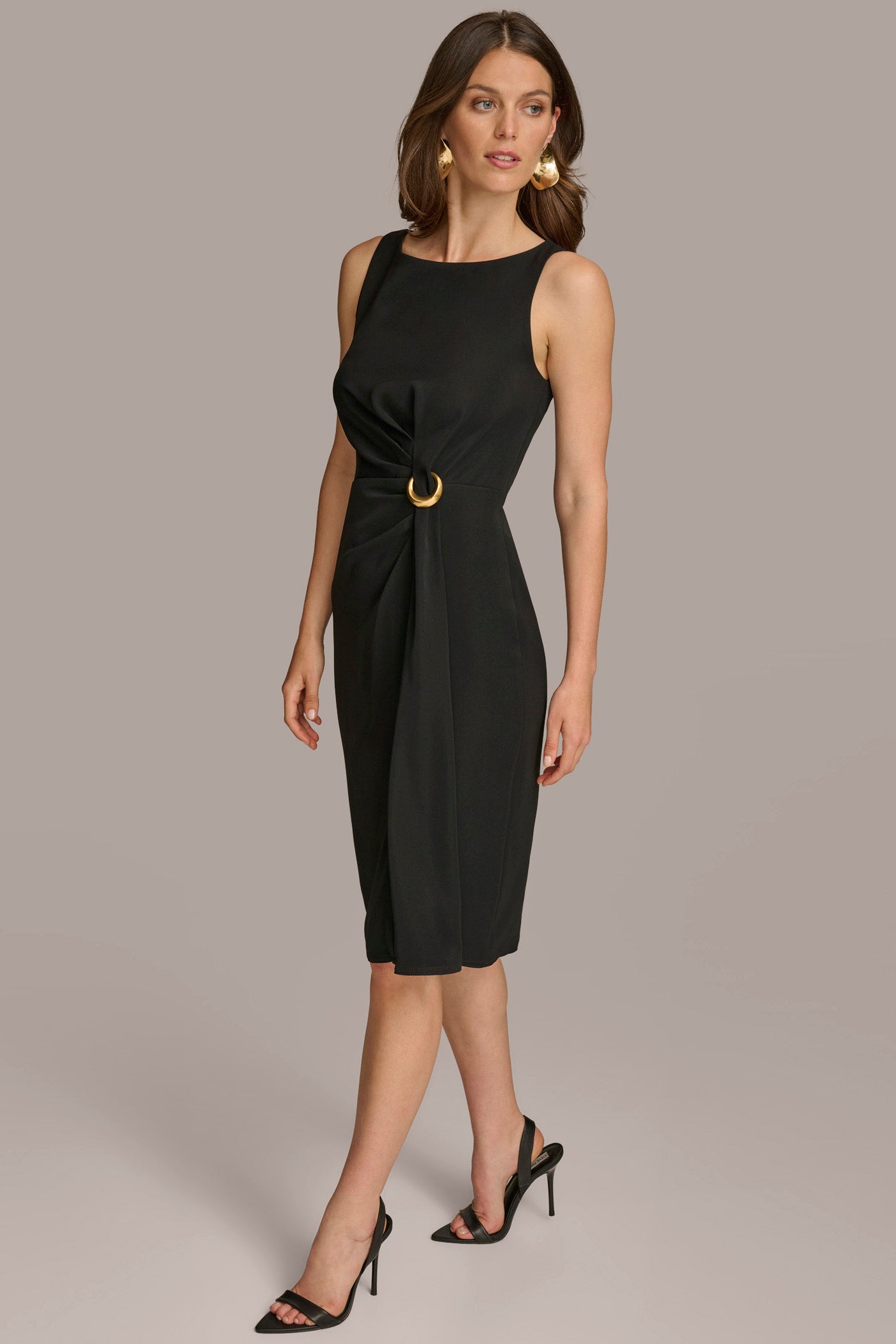 SHEATH MIDI DRESS WITH BRUSHED HARDWARE DETAIL