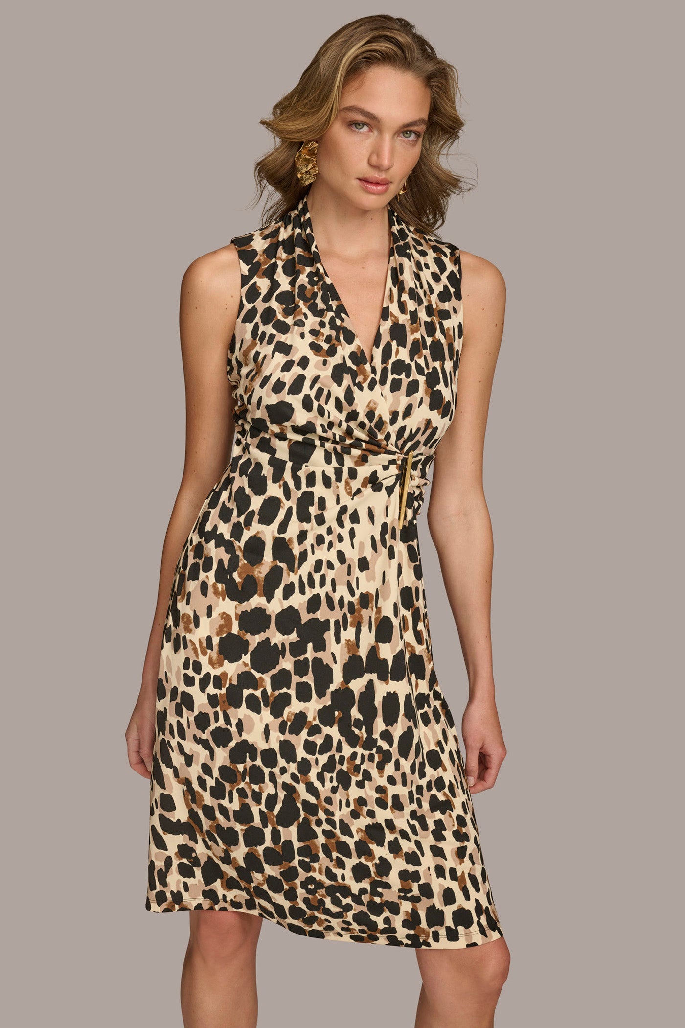 V-NECK LEOPARD MIDI DRESS