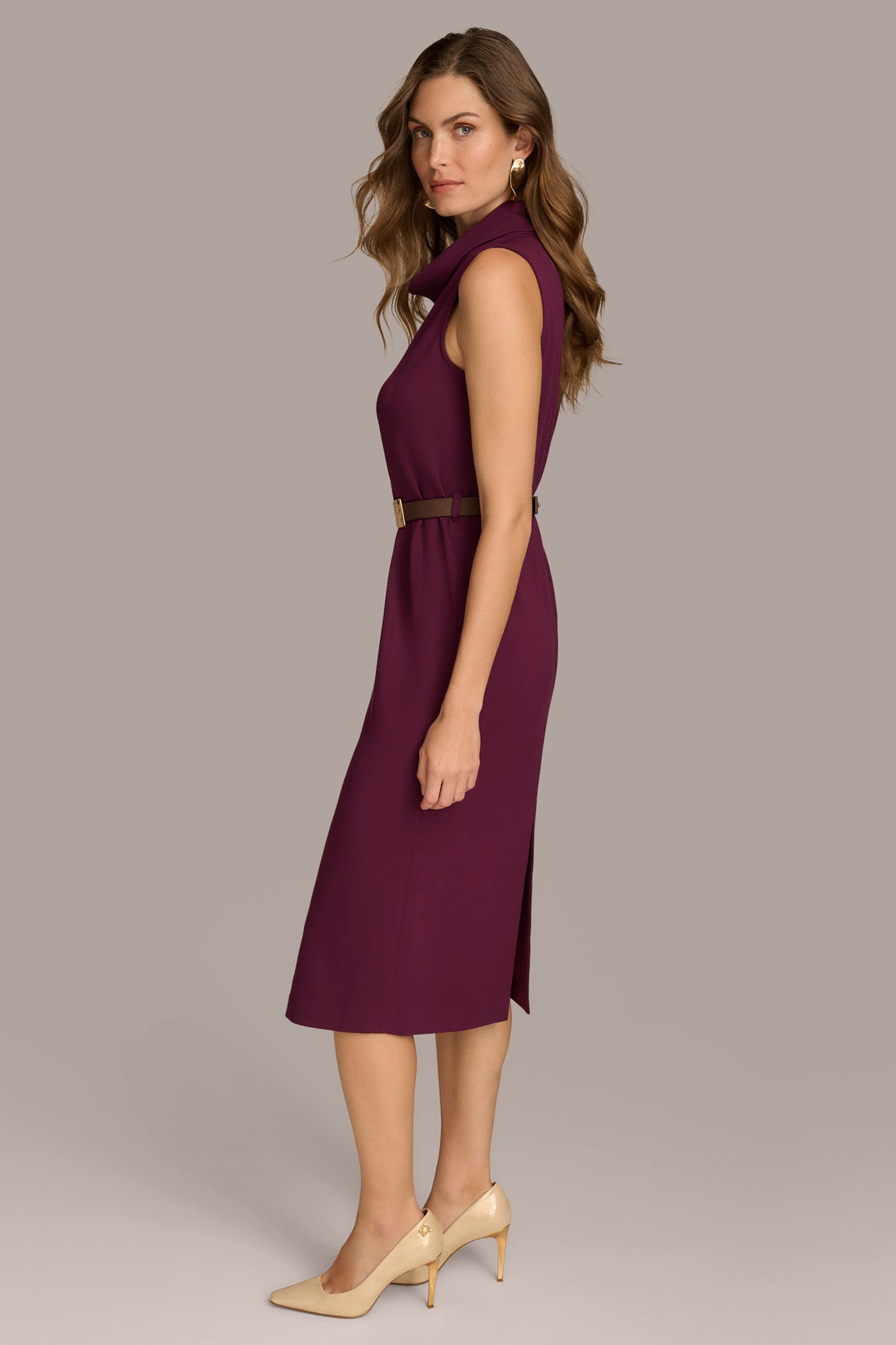 MOCK NECK MIDI DRESS WITH BELT