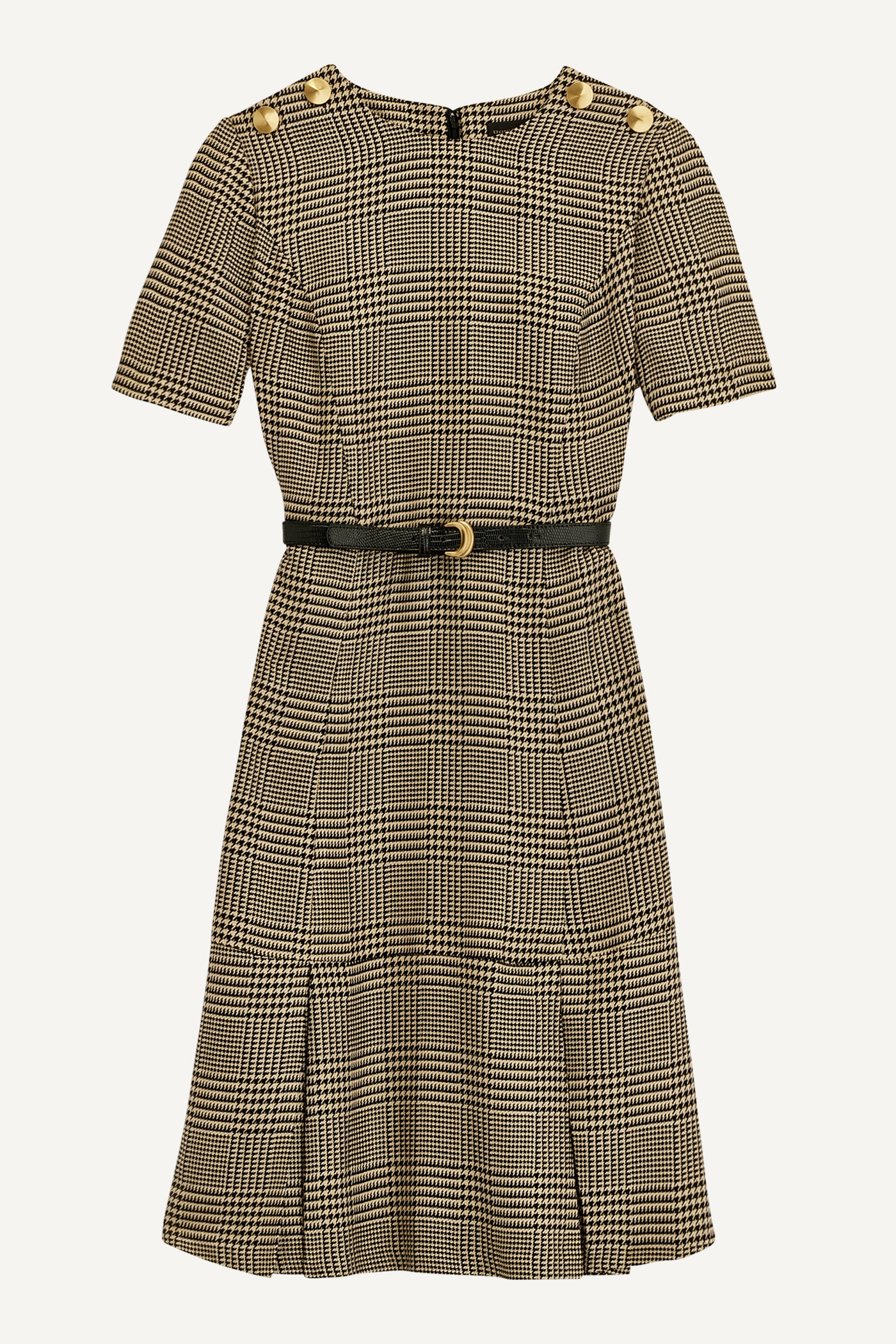 PLEATED PLAID DRESS WITH BELT