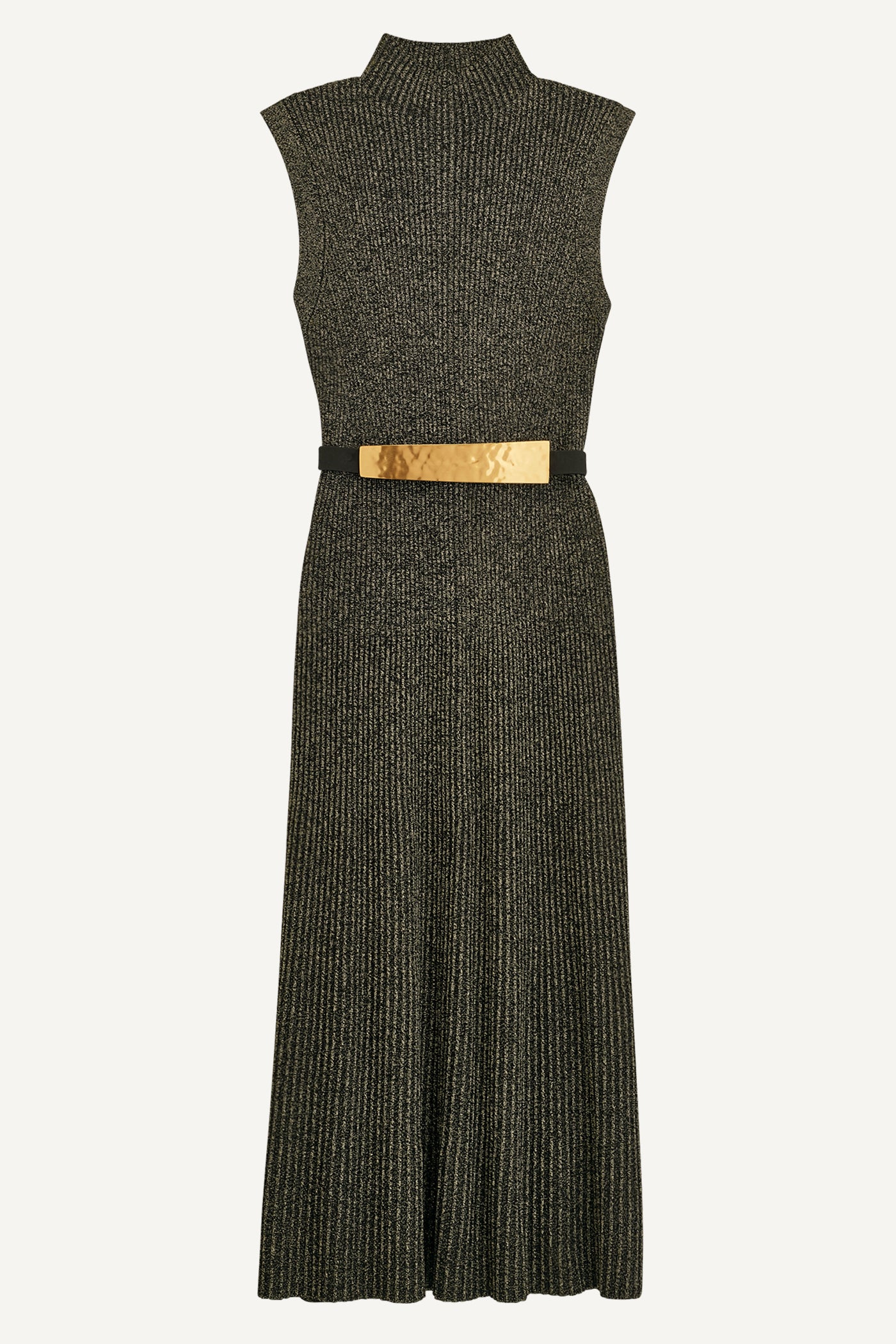 MOCK NECK RIBBED DRESS WITH BELT