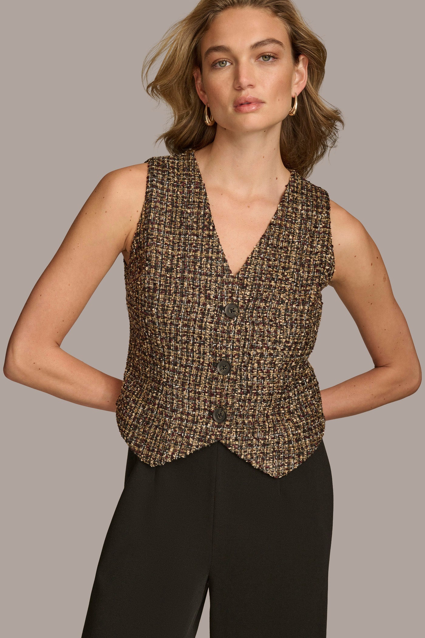 TAILORED JUMPSUIT WITH TWEED VEST