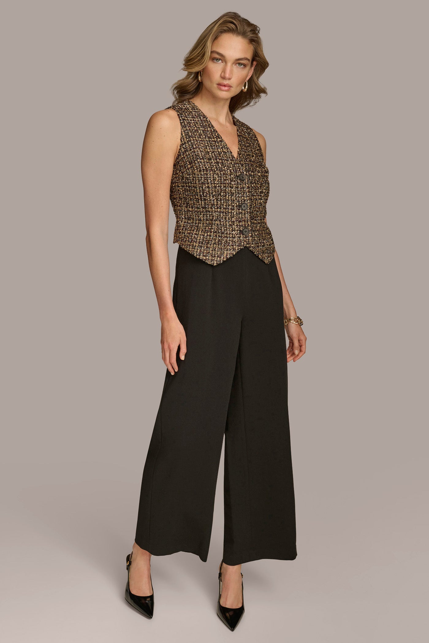 TAILORED JUMPSUIT WITH TWEED VEST