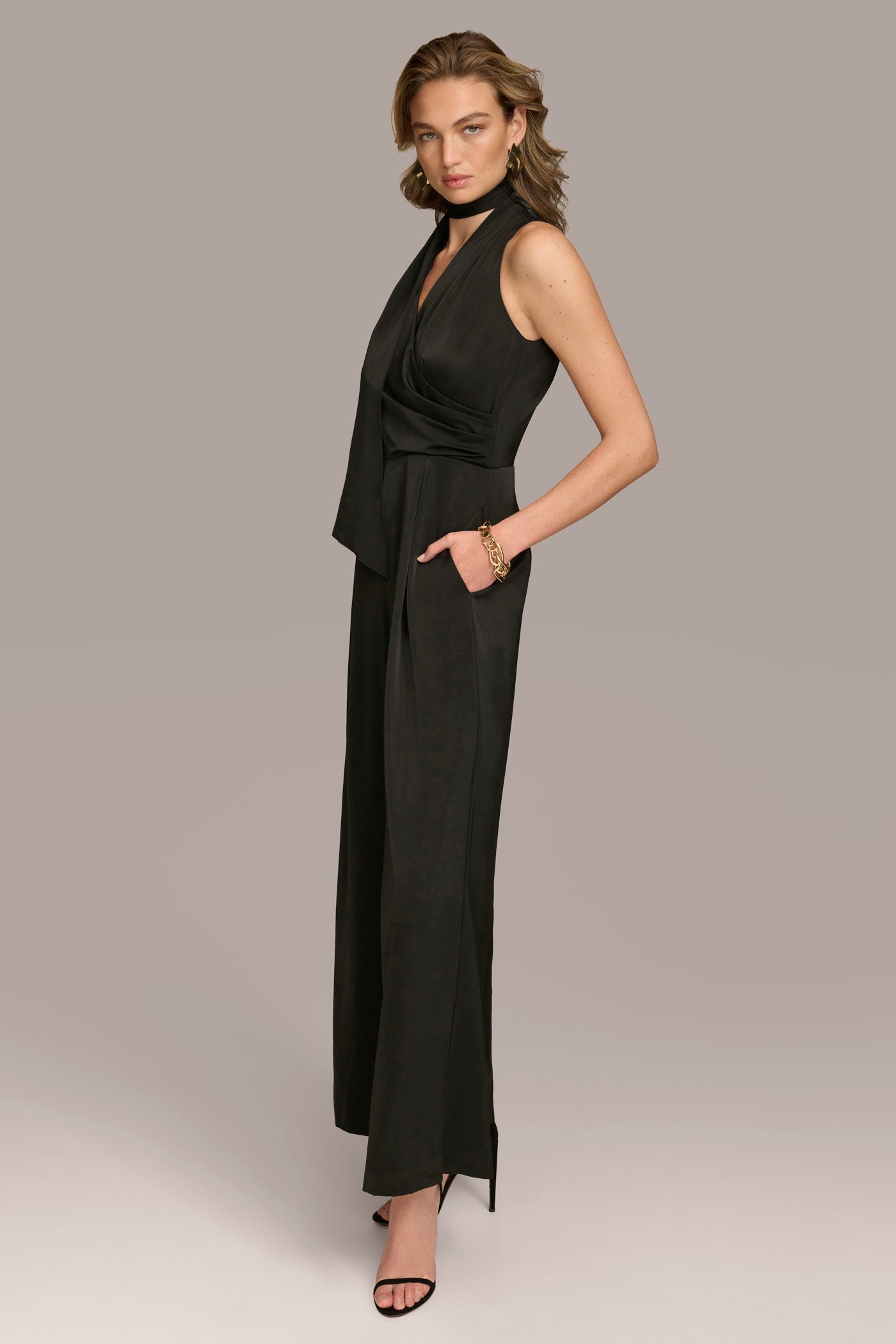 SATIN V NECK JUMPSUIT