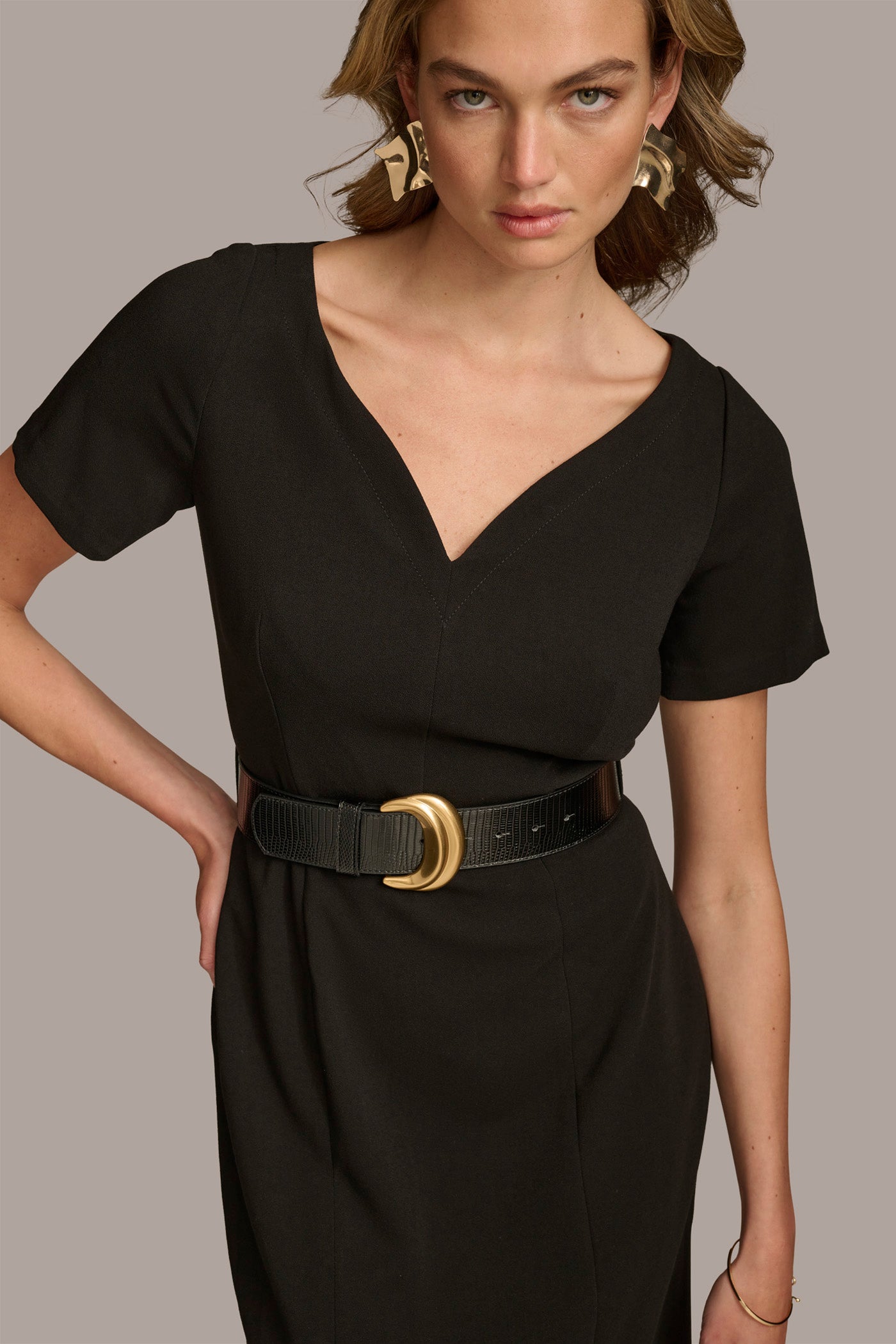 CREPE V-NECK DRESS WITH BELT