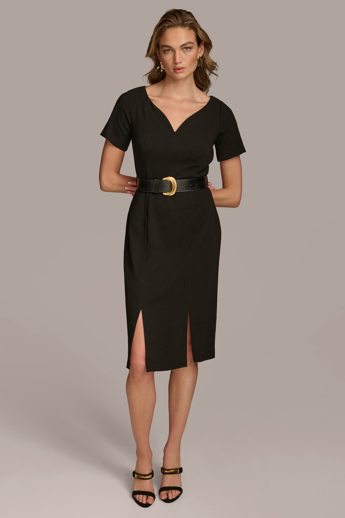 CREPE V-NECK DRESS WITH BELT