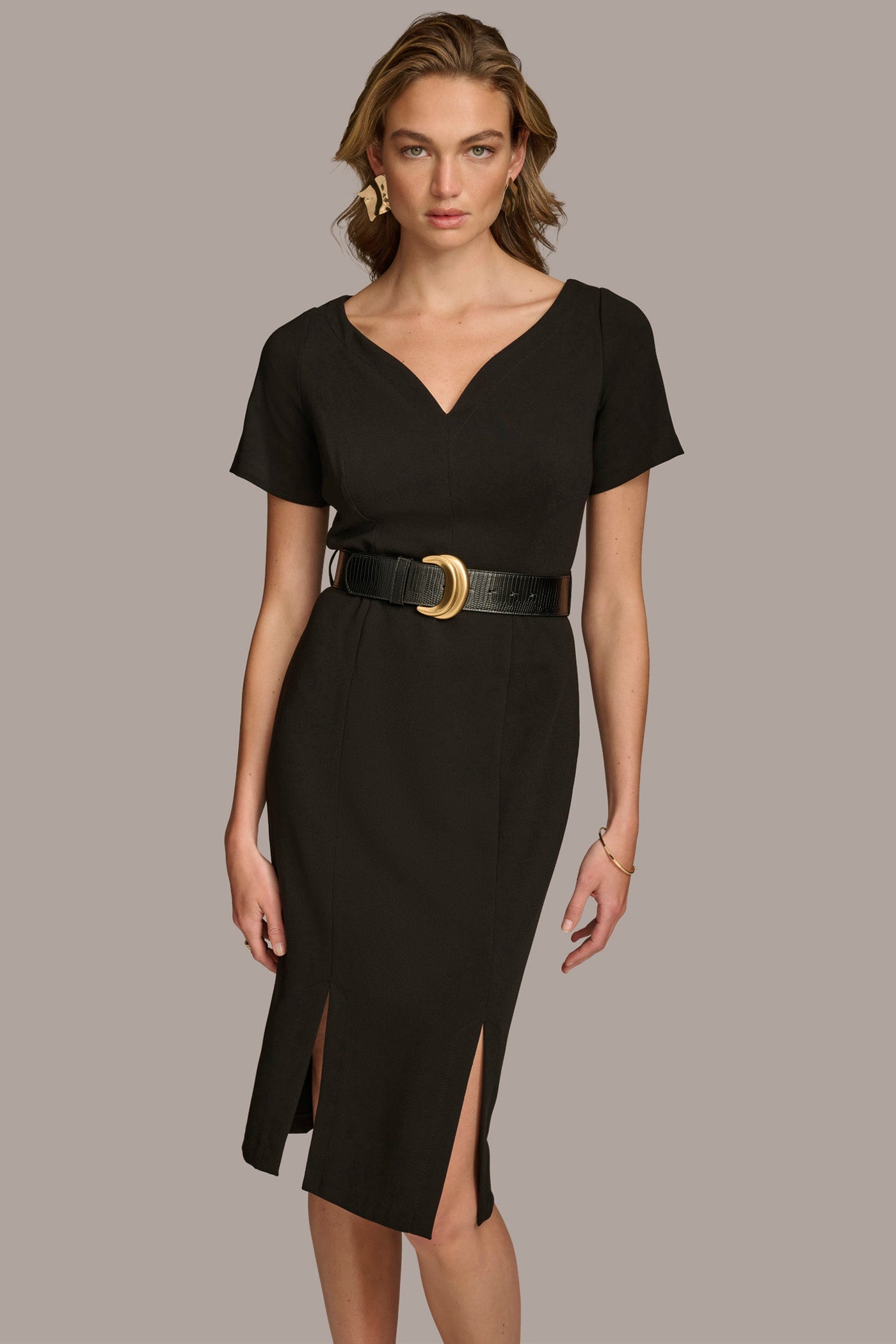 CREPE V-NECK DRESS WITH BELT