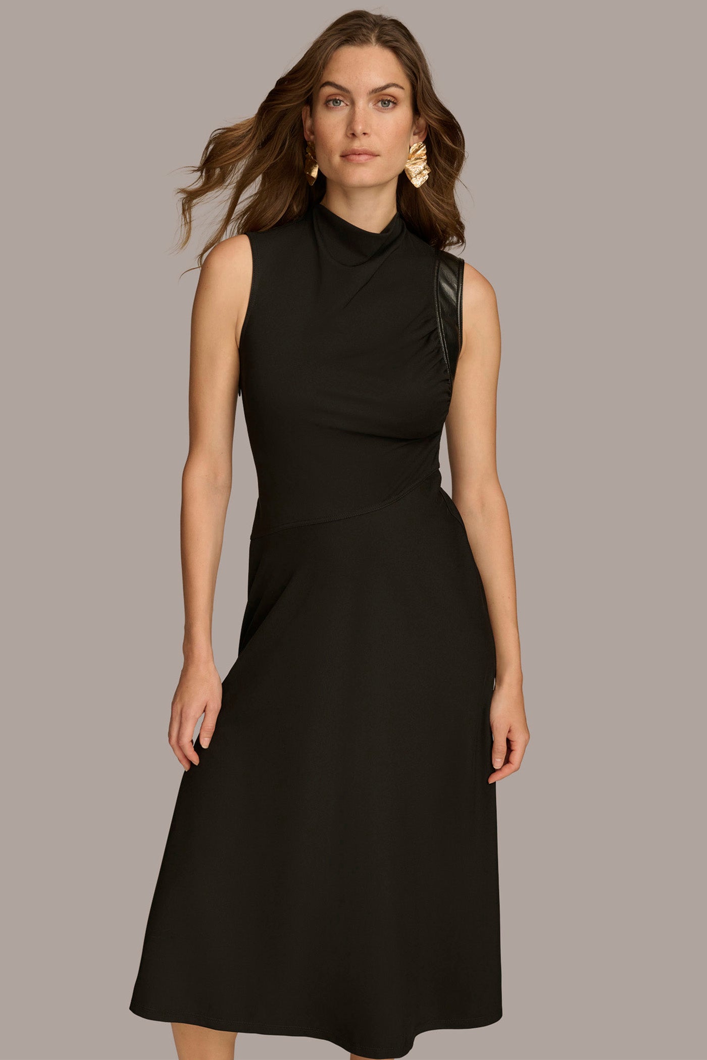 MOCK NECK A LINE MIDI DRESS