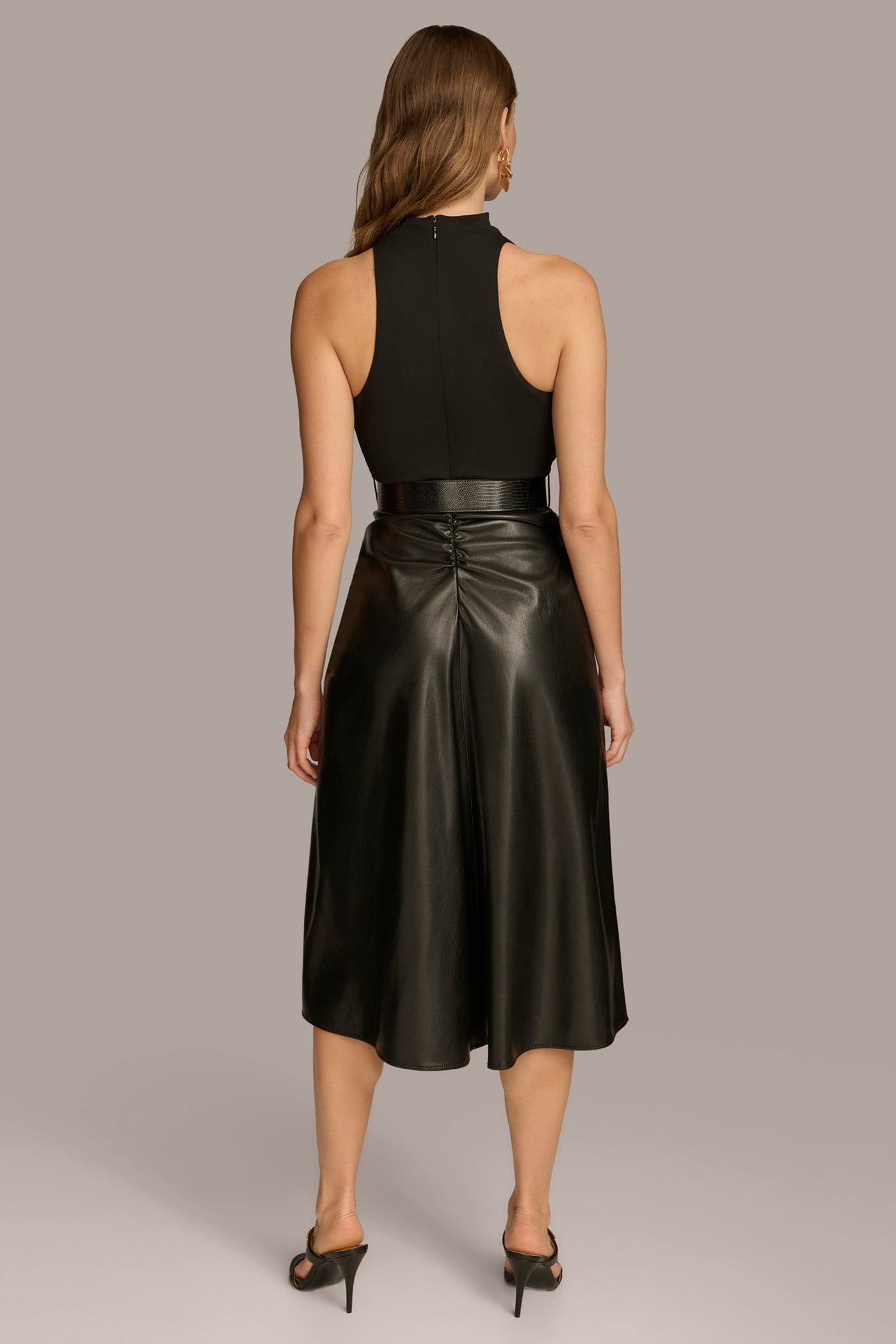 MOCK NECK TOP WITH FAUX LEATHER SKIRT DRESS