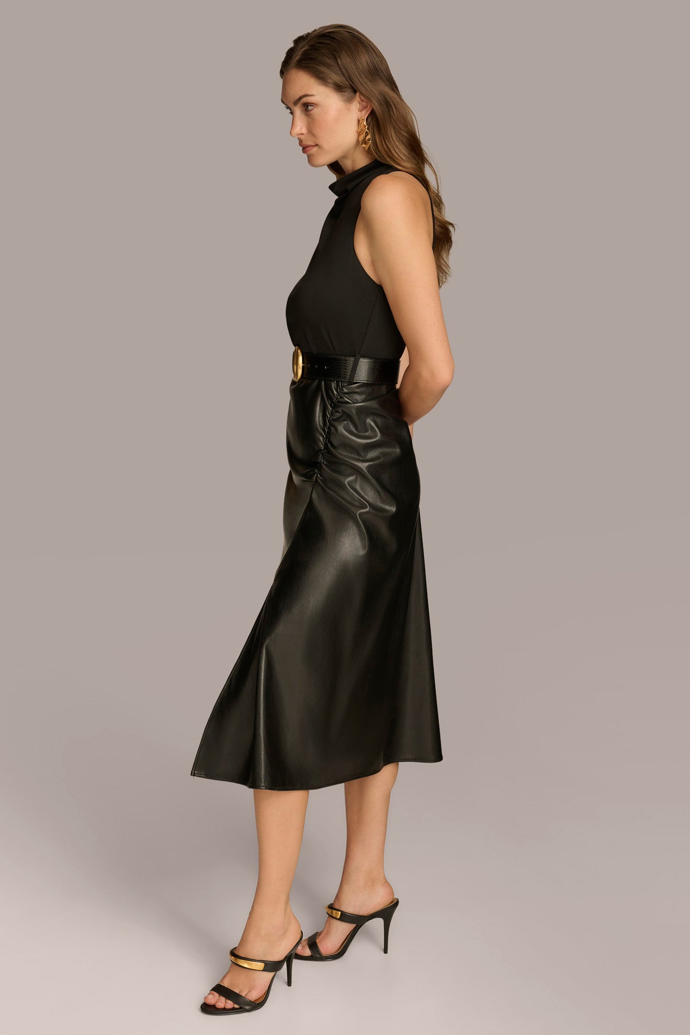 MOCK NECK TOP WITH FAUX LEATHER SKIRT DRESS