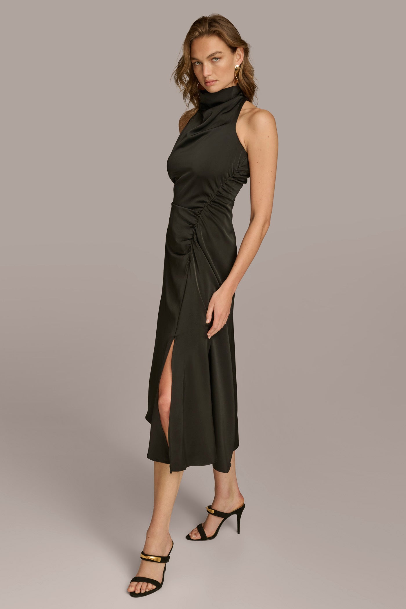 MOCK NECK A LINE MIDI DRESS