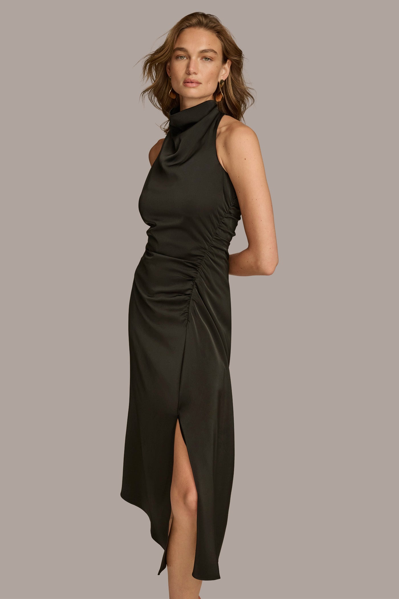 MOCK NECK A LINE MIDI DRESS