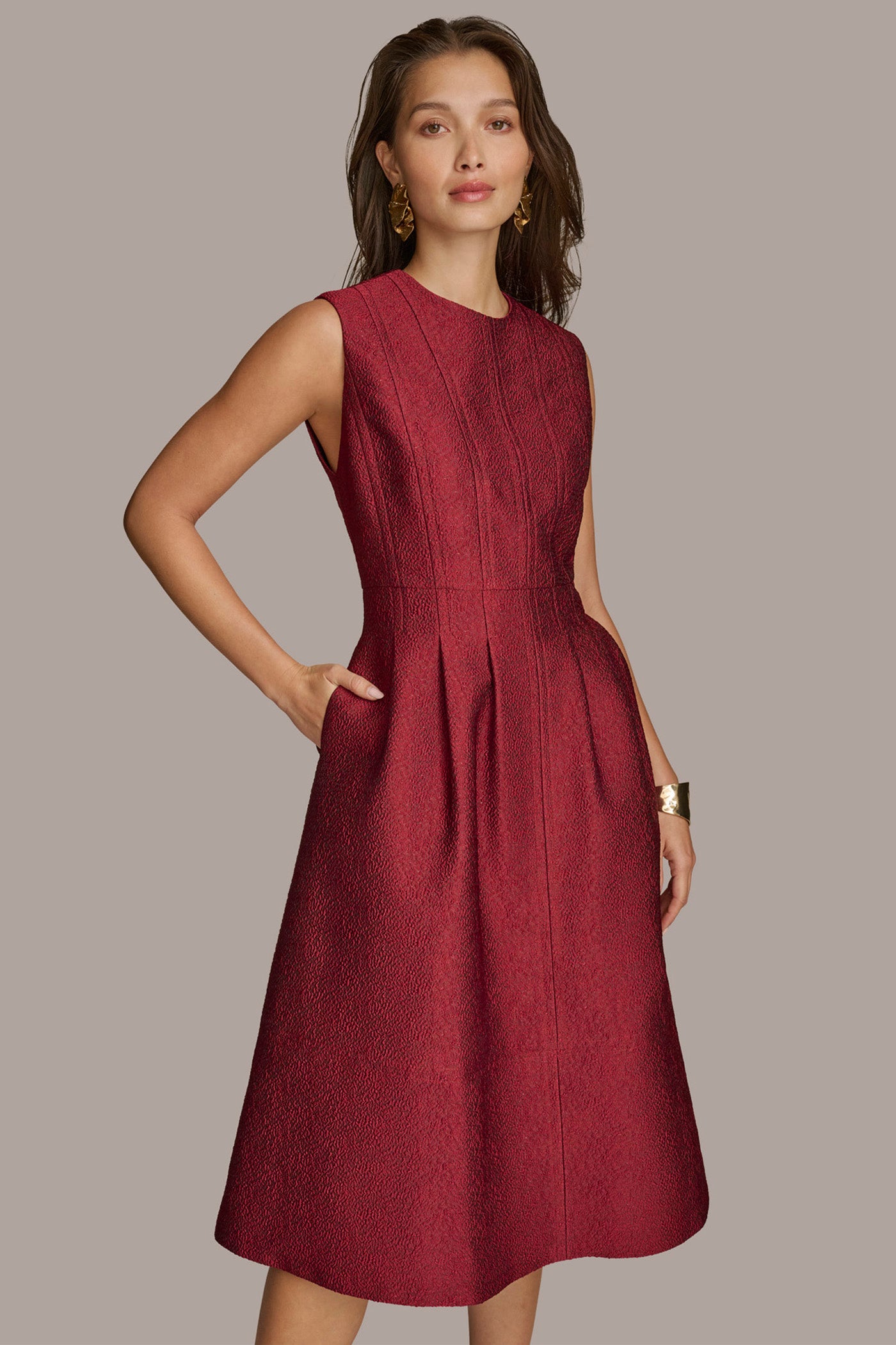 PEBBLE JACQUARD FIT AND FLARE DRESS