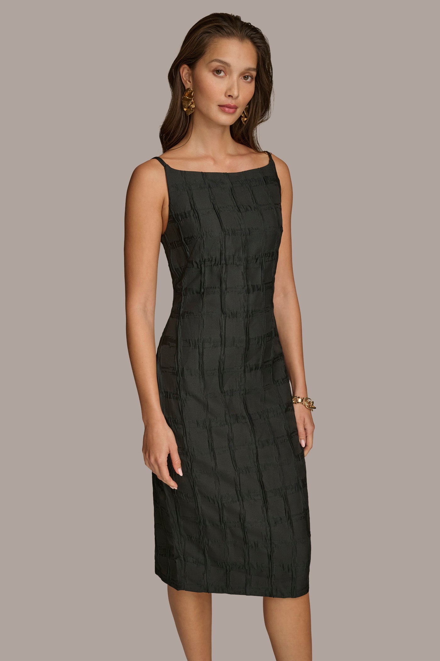 PLAID JACQUARD MIDI SHEATH DRESS