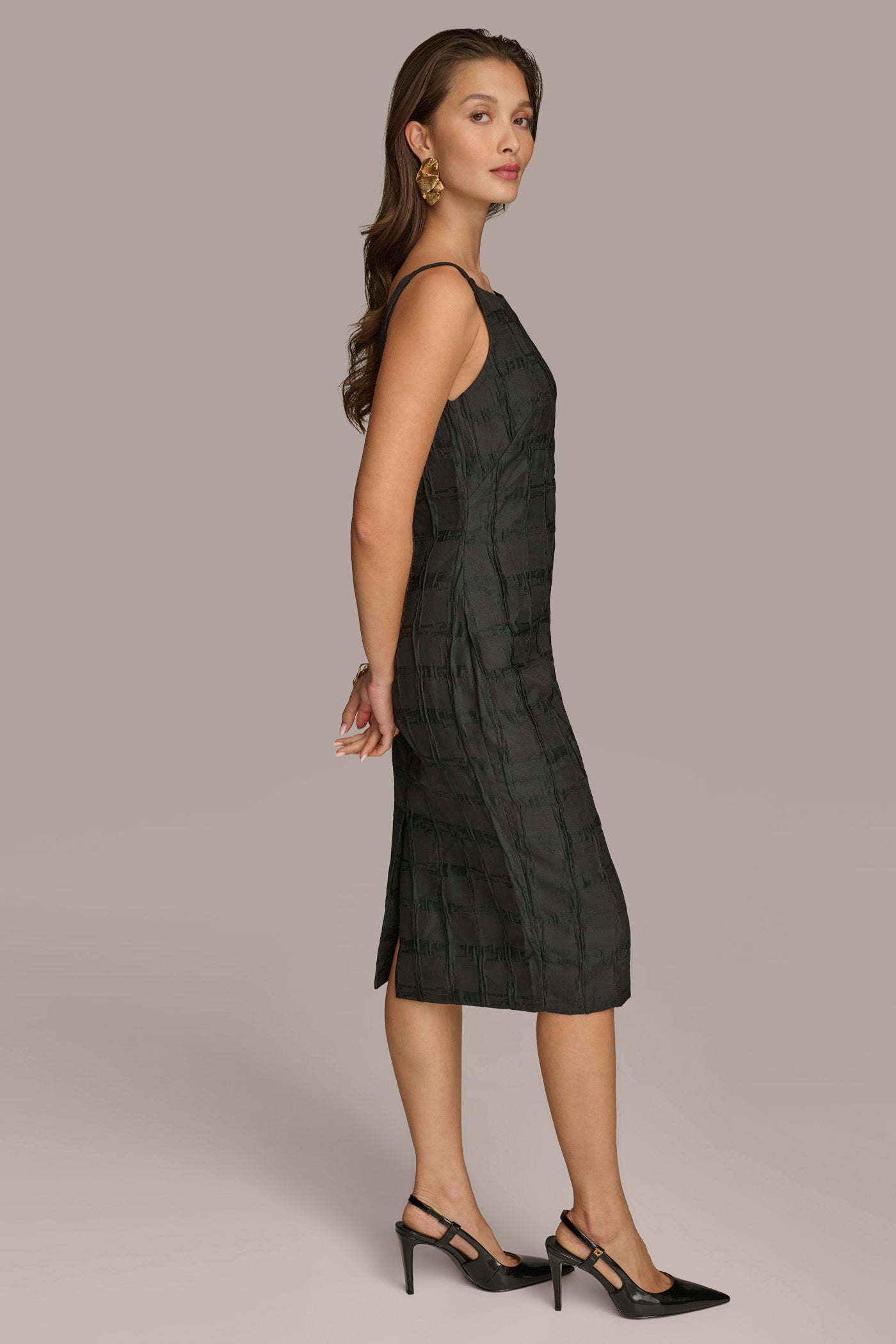 PLAID JACQUARD MIDI SHEATH DRESS