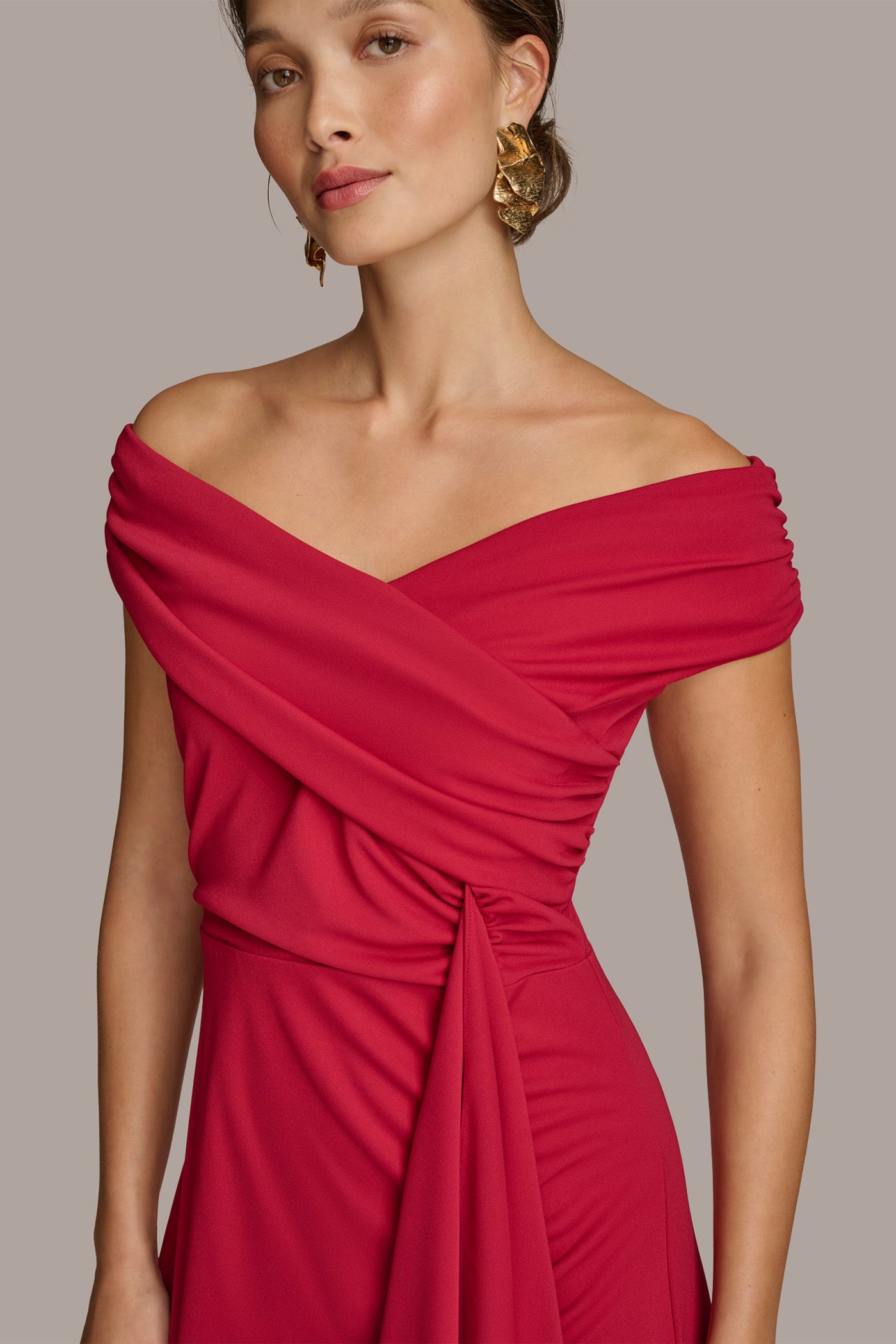 ASYMMETRICAL NECK DRAPED GOWN