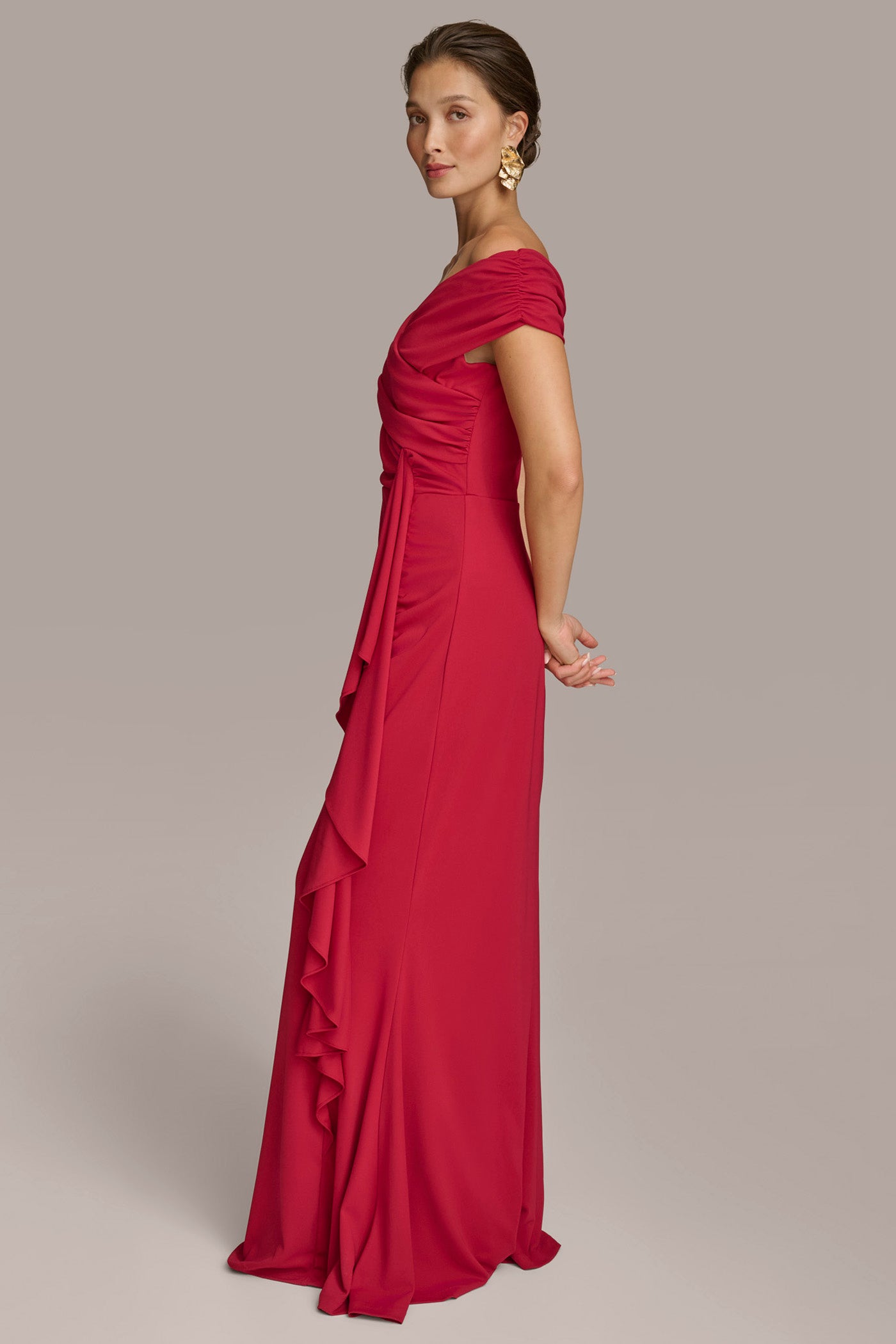 ASYMMETRICAL NECK DRAPED GOWN