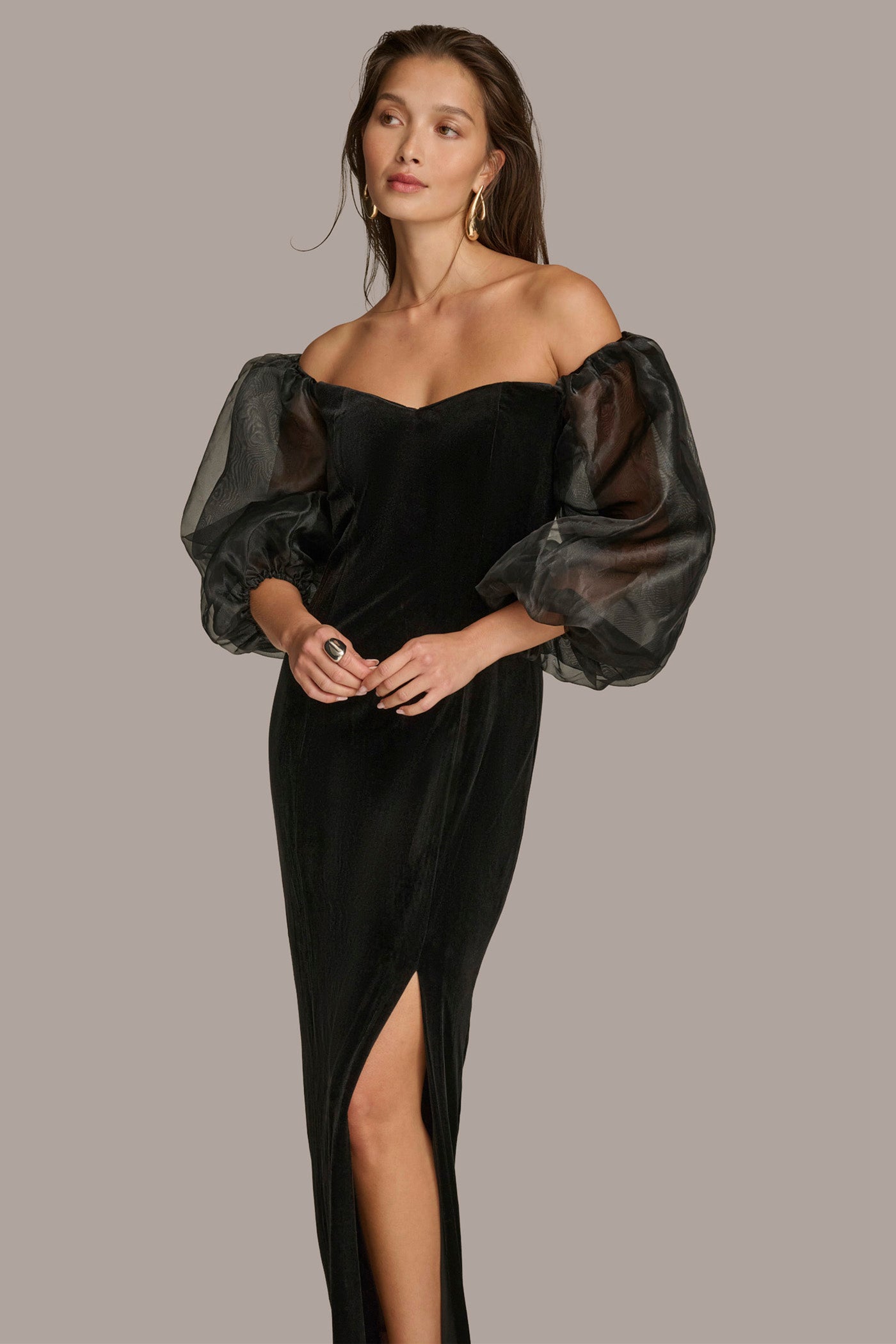 VELVET OFF THE SHOULDER GOWN