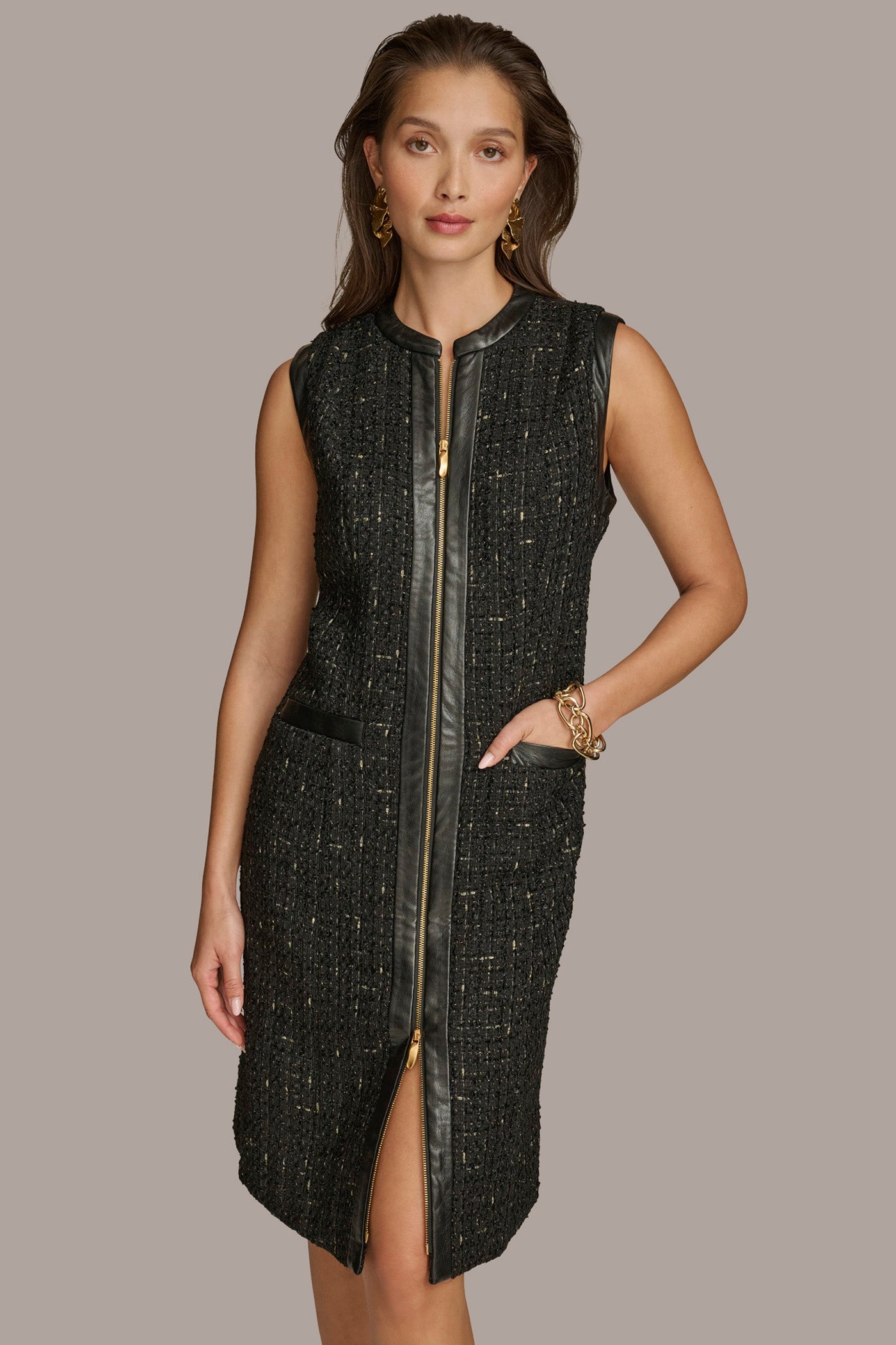 TWEED A LINE DRESS WITH FRONT ZIPPER