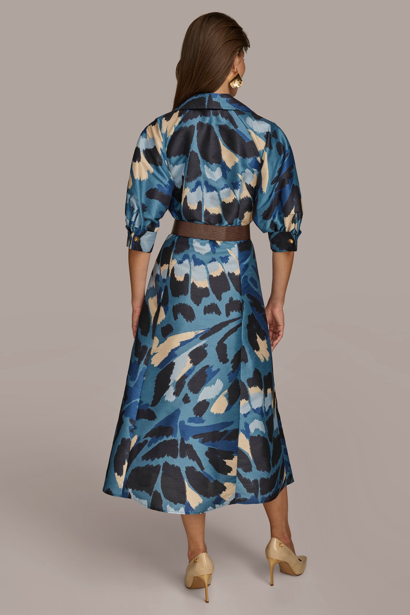 FLORAL PRINT A LINE MIDI SHIRT DRESS Donna Karan