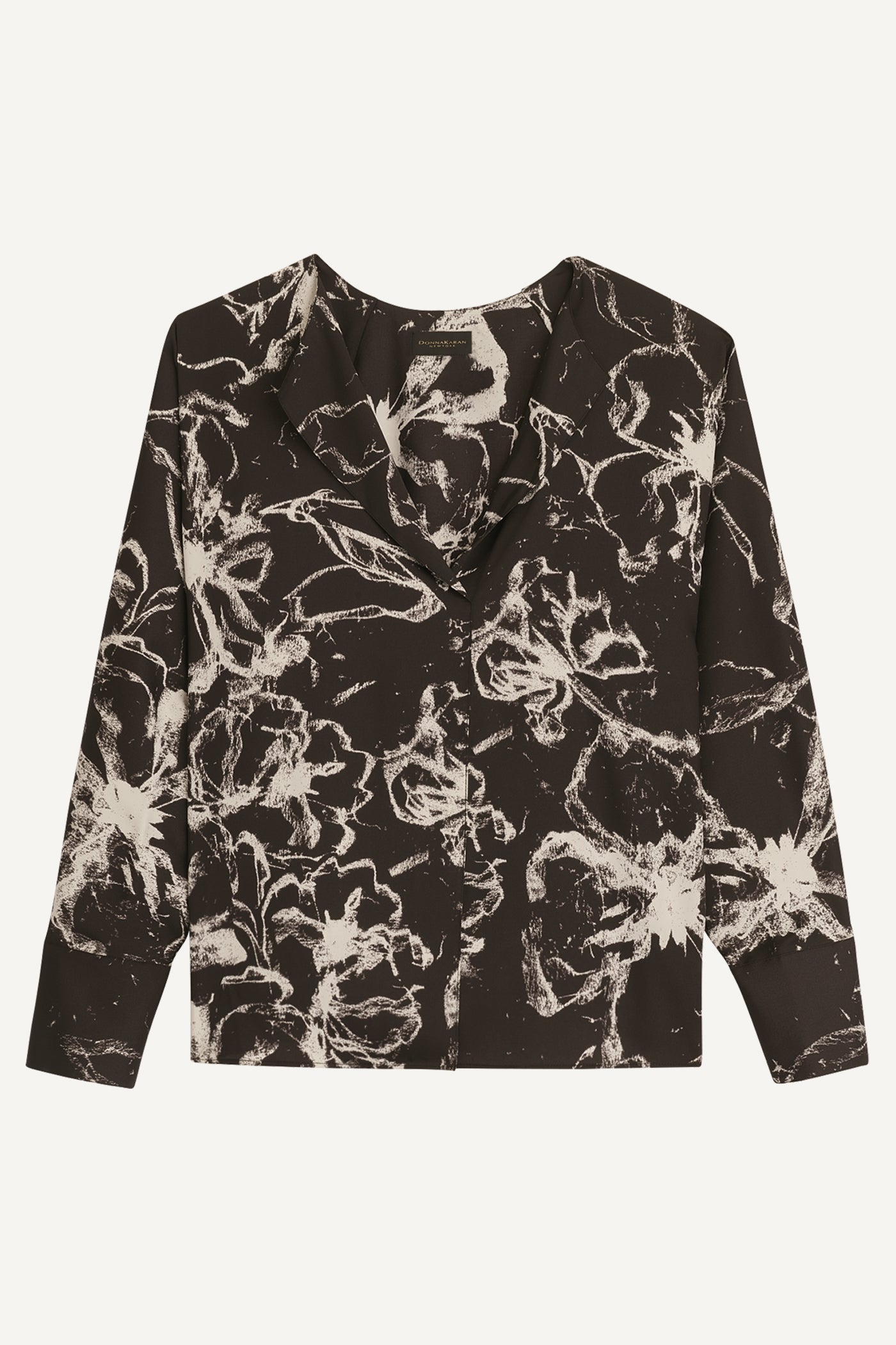 PRINTED LONG SLEEVE V-NECK BLOUSE