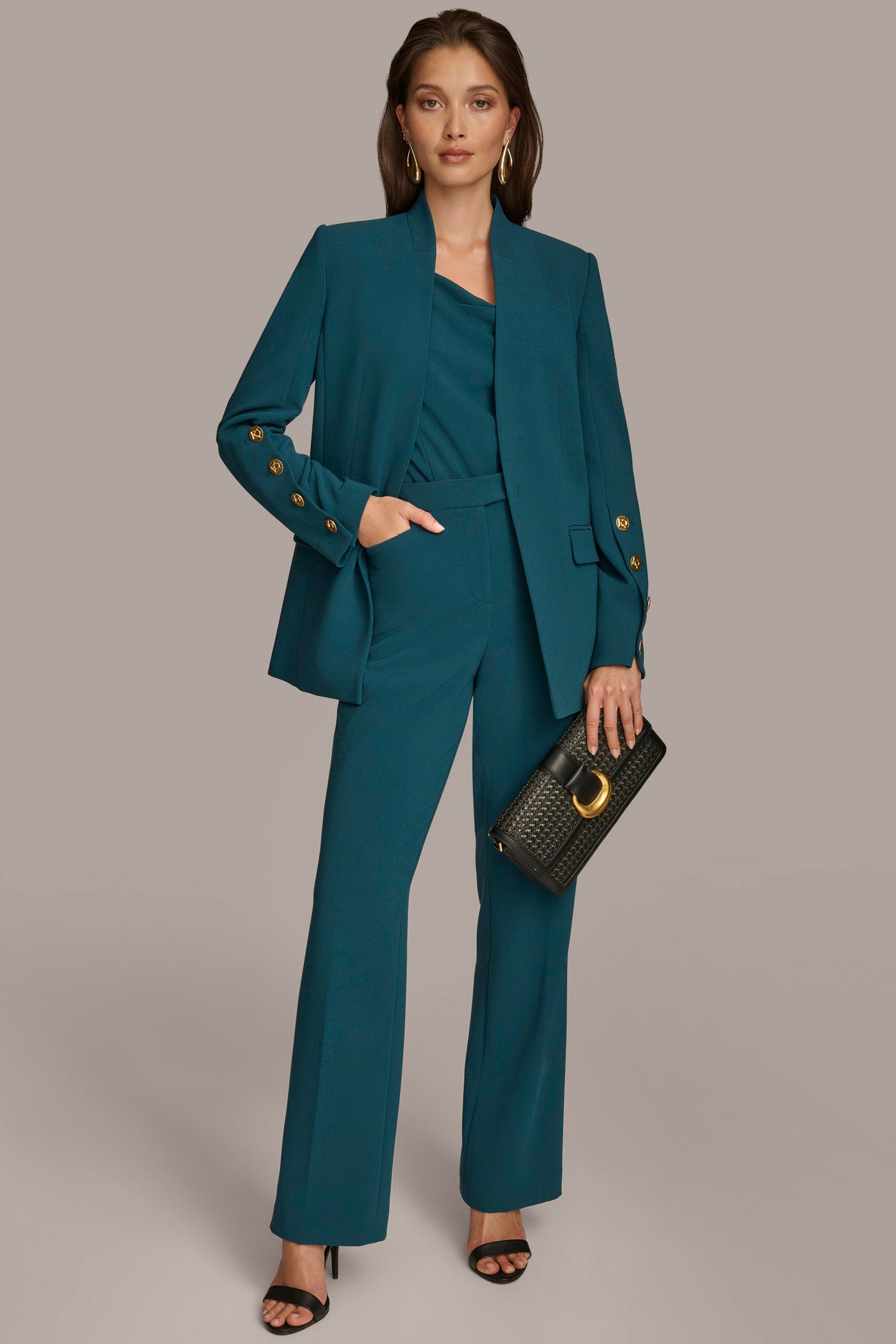 COLLARLESS JACKET WITH BUTTON DETAIL ON SLEEVE Donna Karan