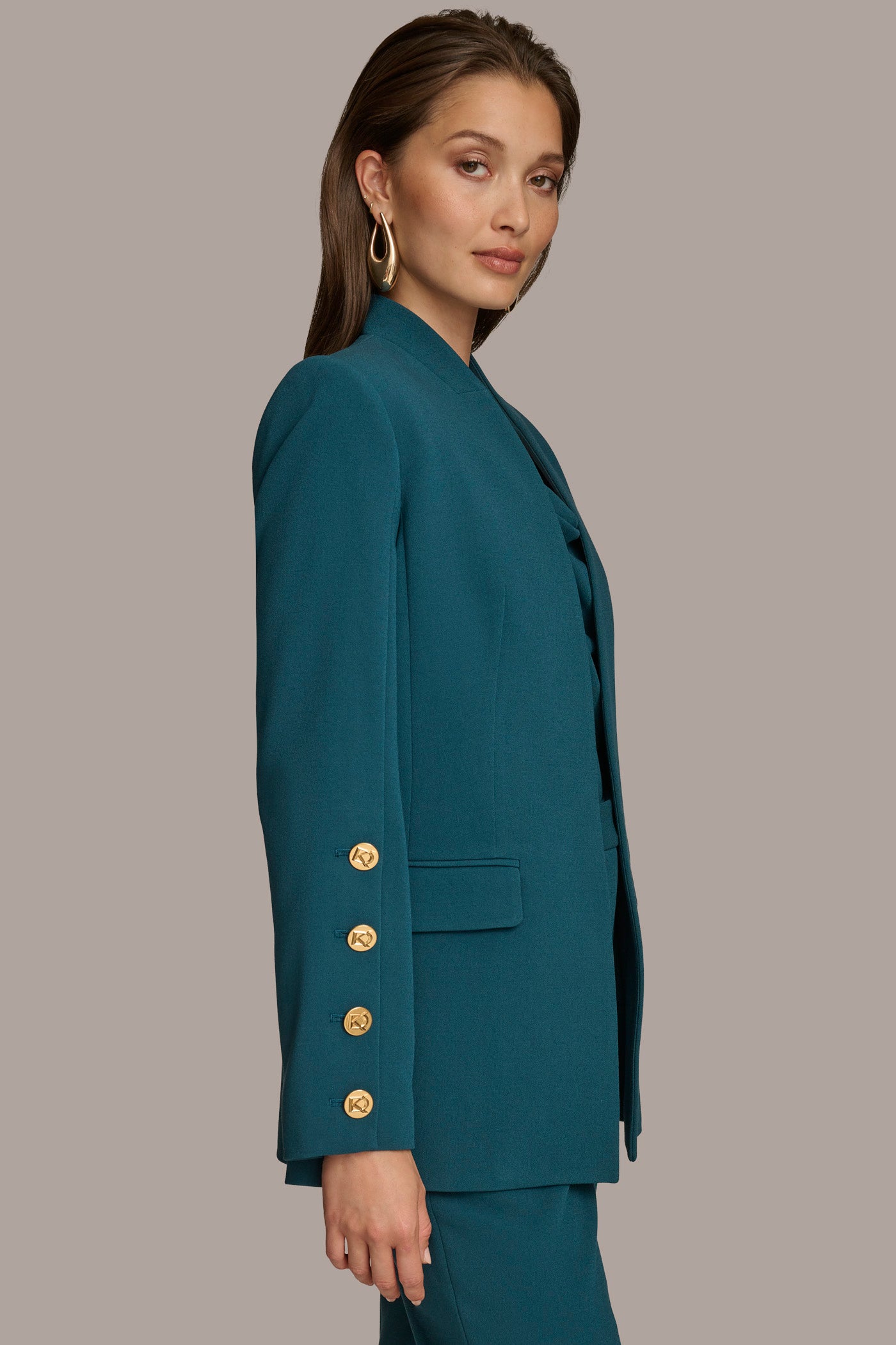 COLLARLESS JACKET WITH BUTTON DETAIL ON SLEEVE