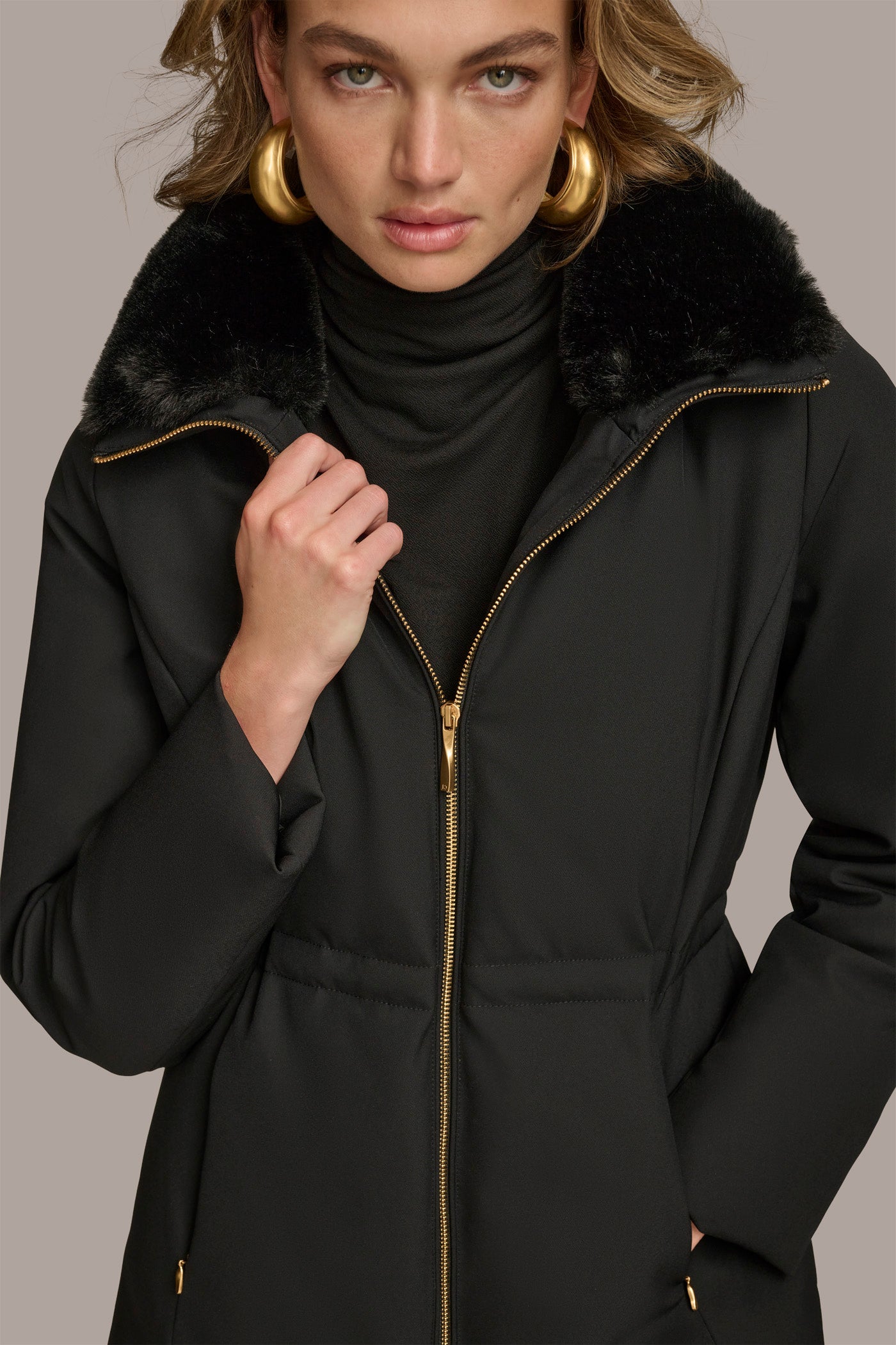 FAUX FUR LINED PUFFER Donna Karan