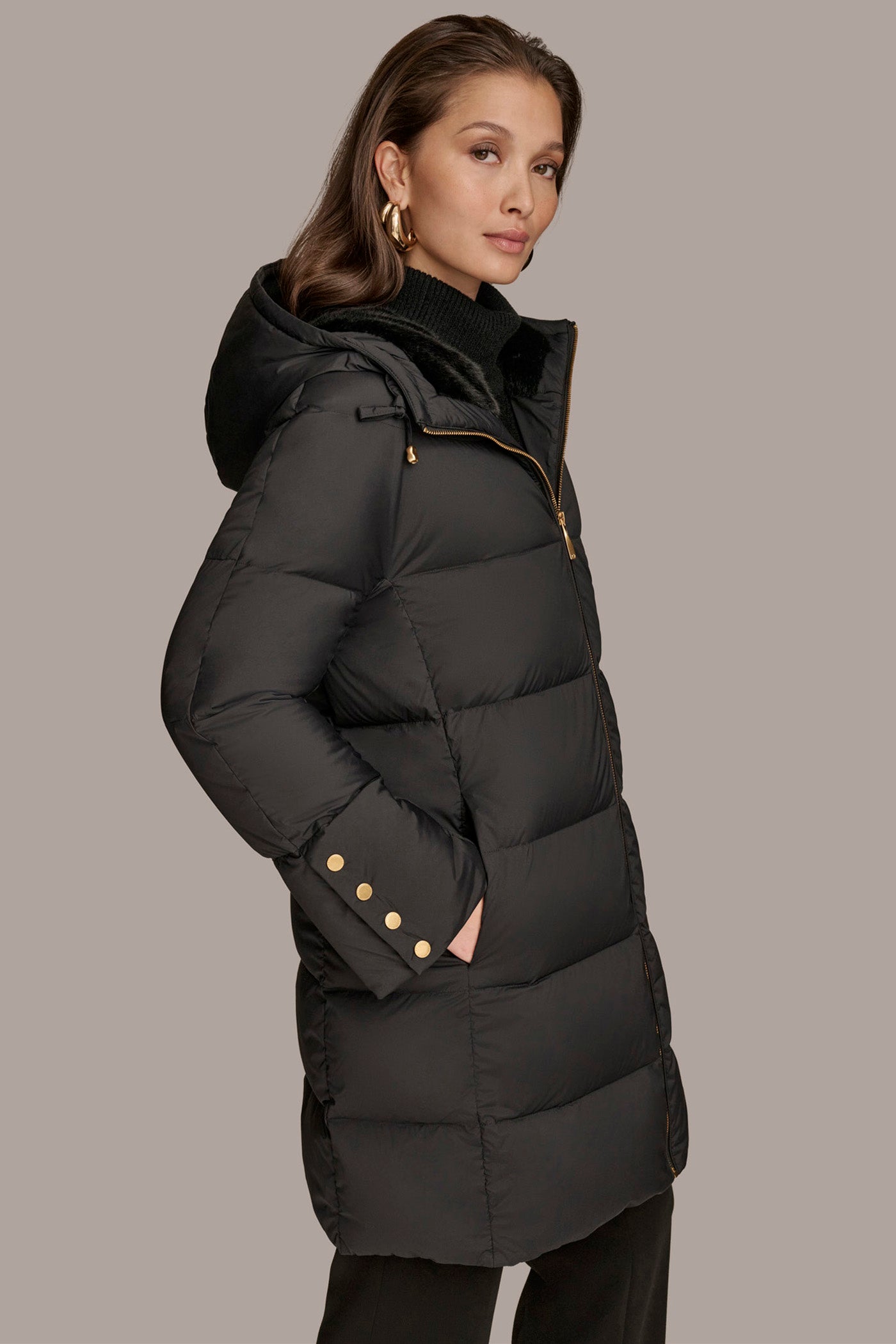 Long Hooded Down Filled Puffer Coat Donna Karan